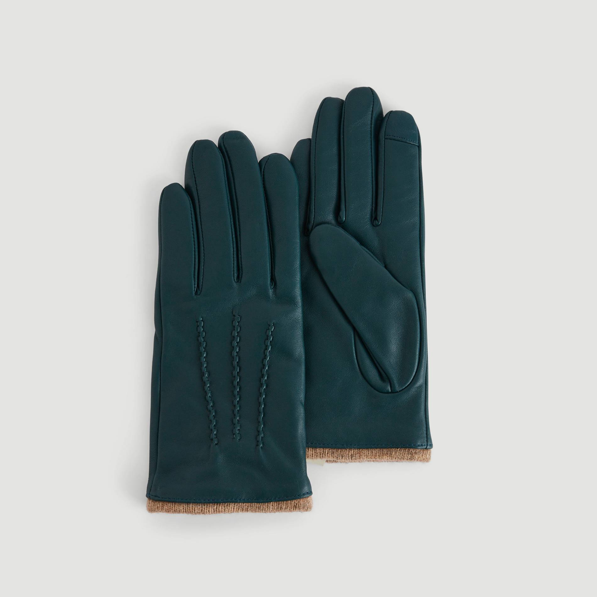 Gants en cuir unis, Vert foncé, large image number 0