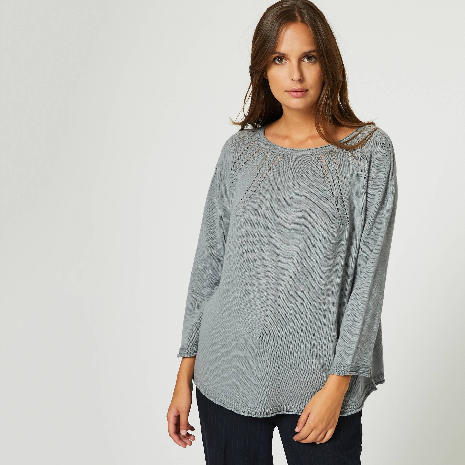 Pull italien ample en coton, Gris moyen, large image number 0