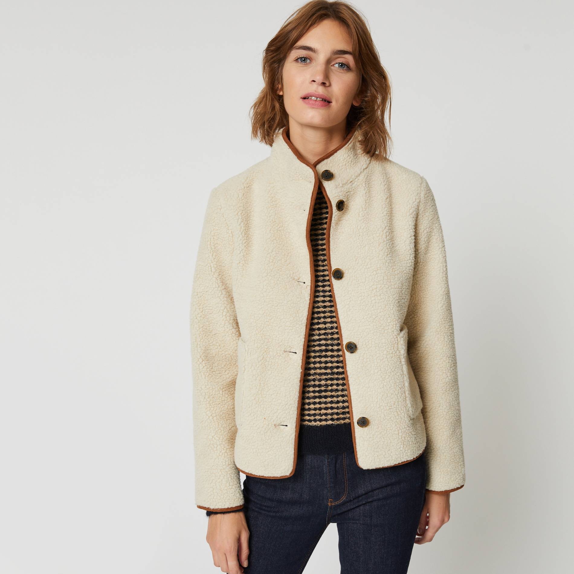 Veste courte bouclette, Ecru, large image number 0.0