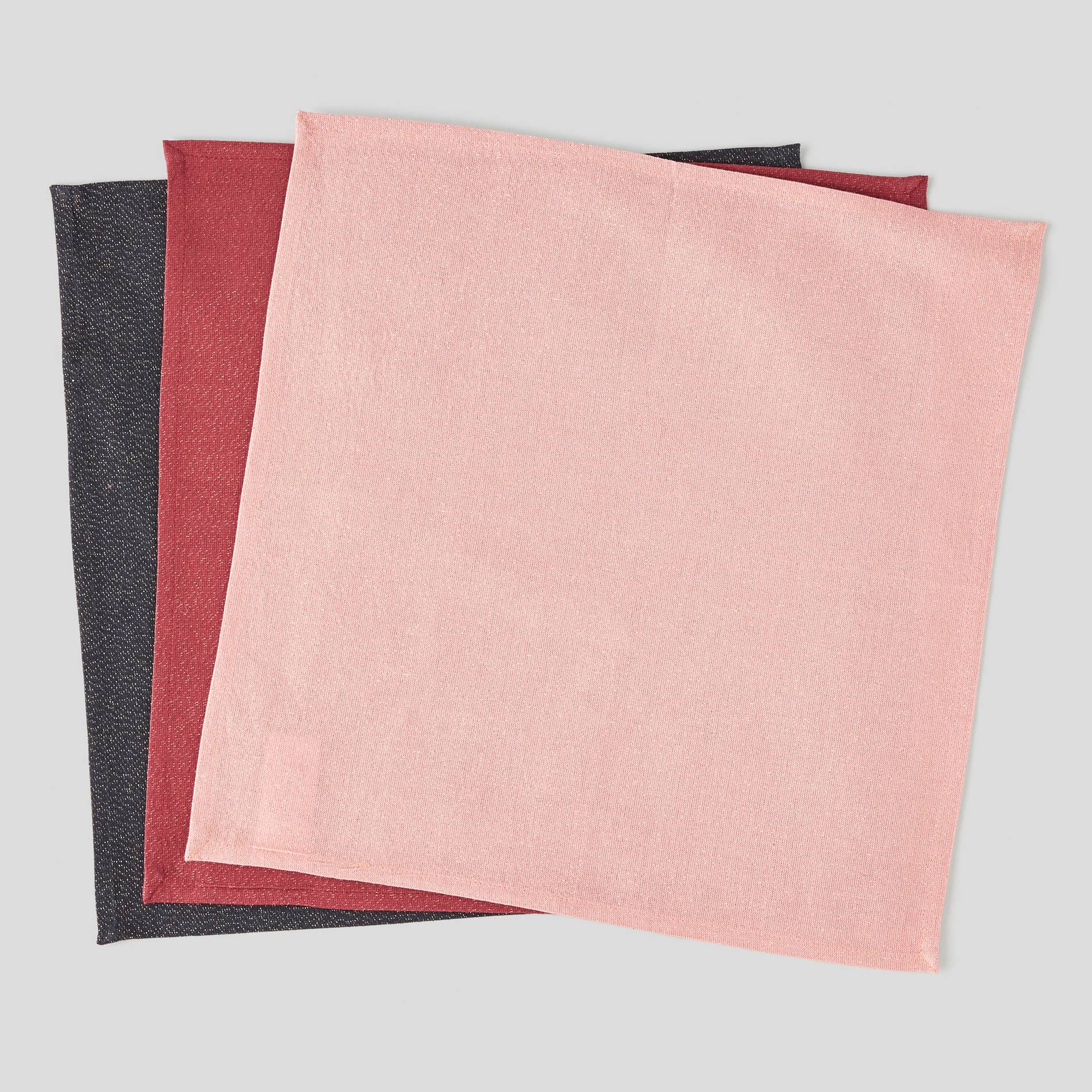Set de 3 serviettes de table, avec fils dorés, Bois de rose, large image number 0