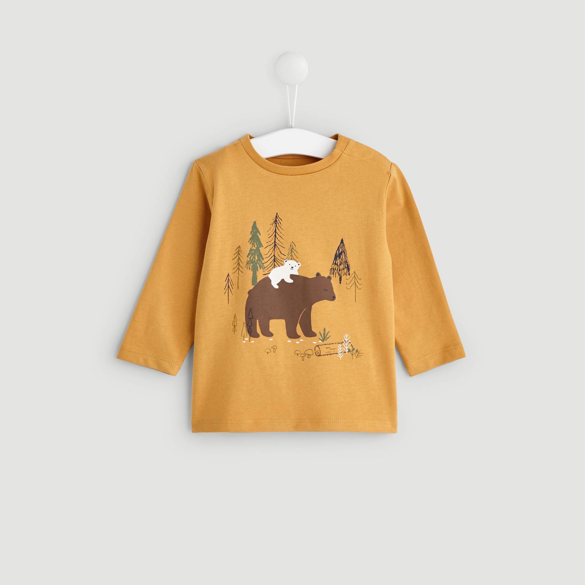 T-shirt manches longues imprime animal, Moutarde, large image number 0