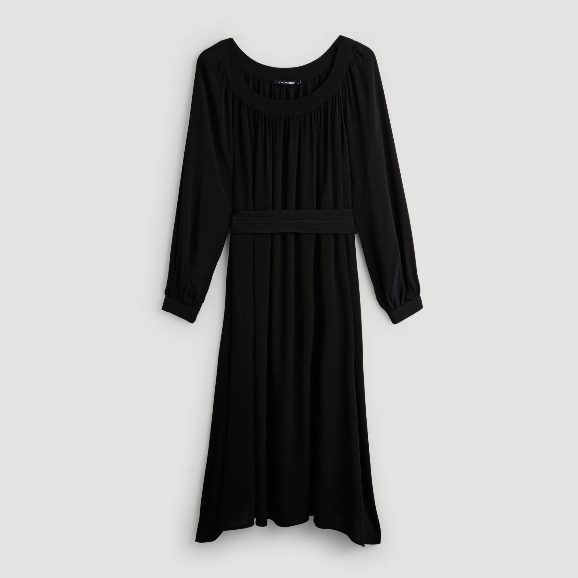 Robe longue col danseuse et ceinture, Noir, large image number 2.0