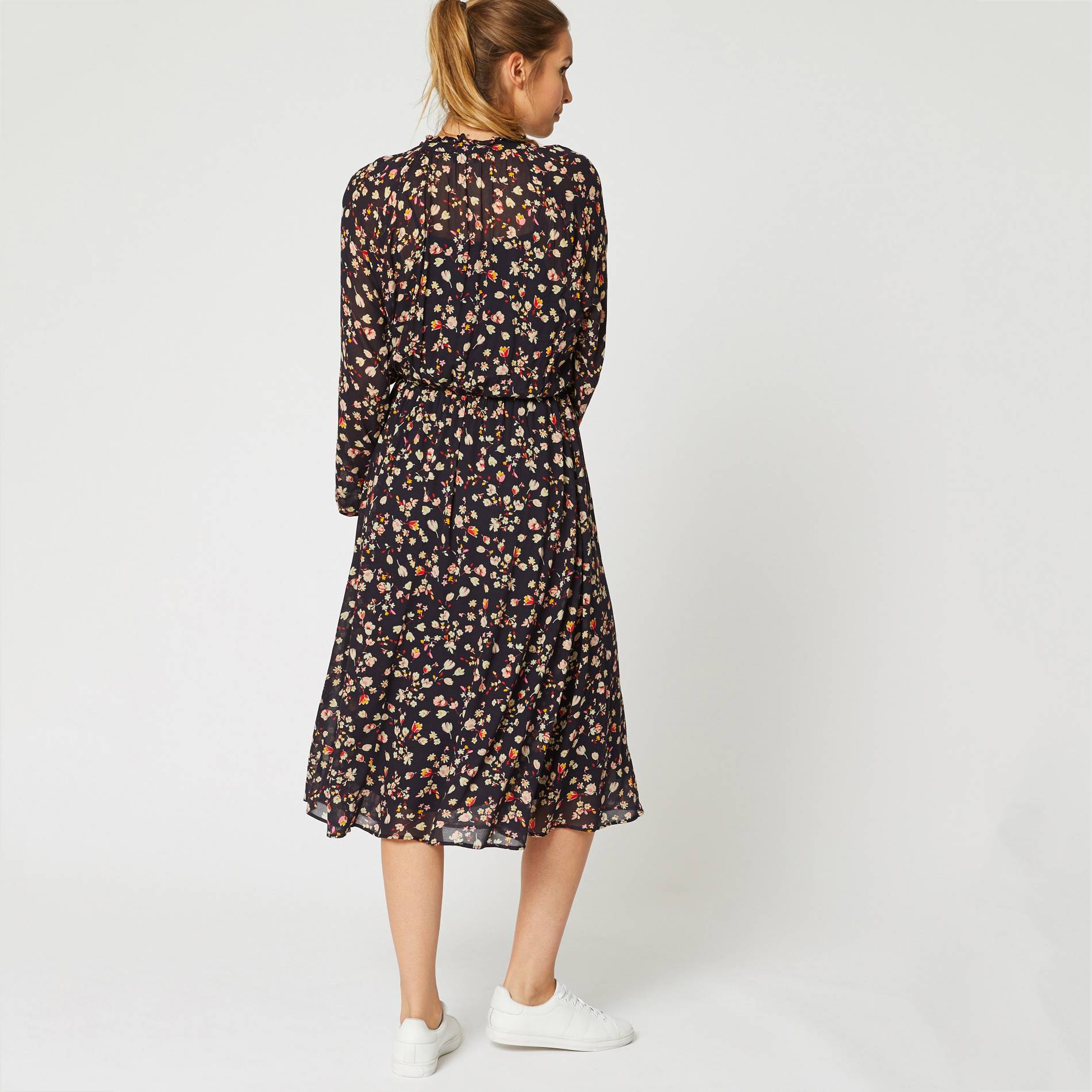 Robe longue fluide imprime floral, Bleu marine, large image number 1.0