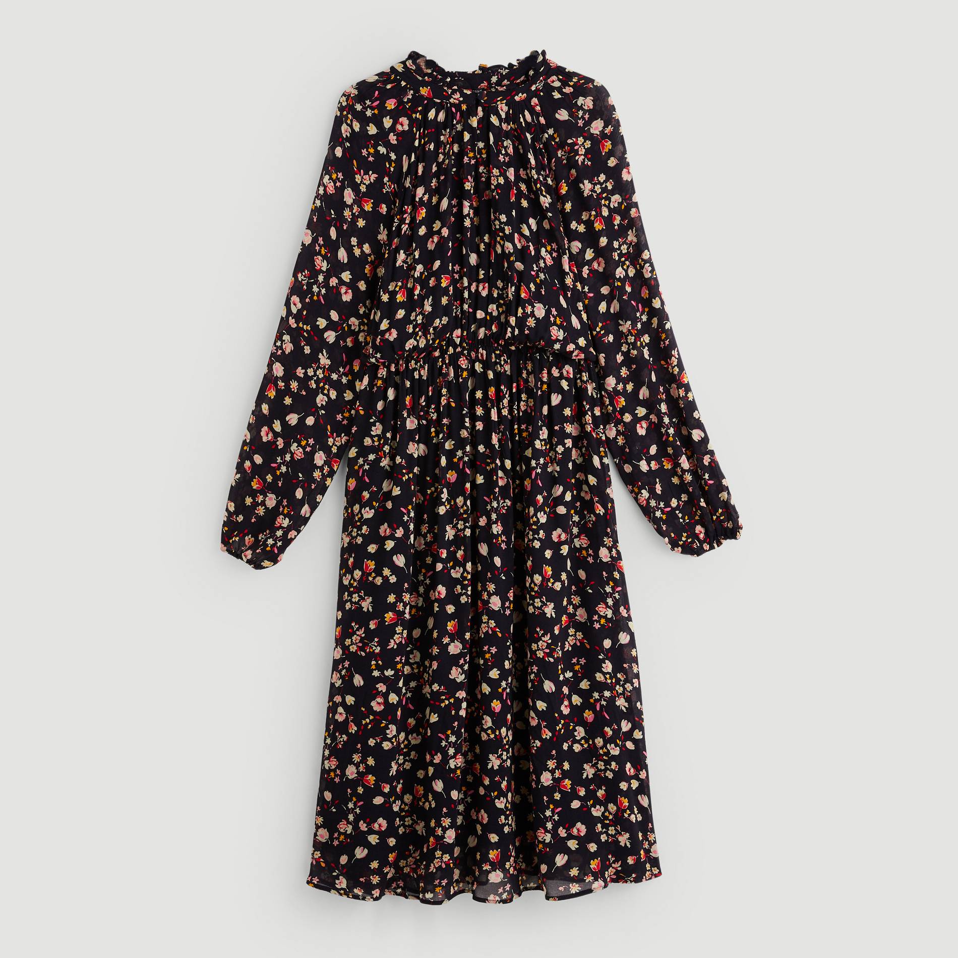 Robe longue fluide imprime floral, Bleu marine, large image number 2.0