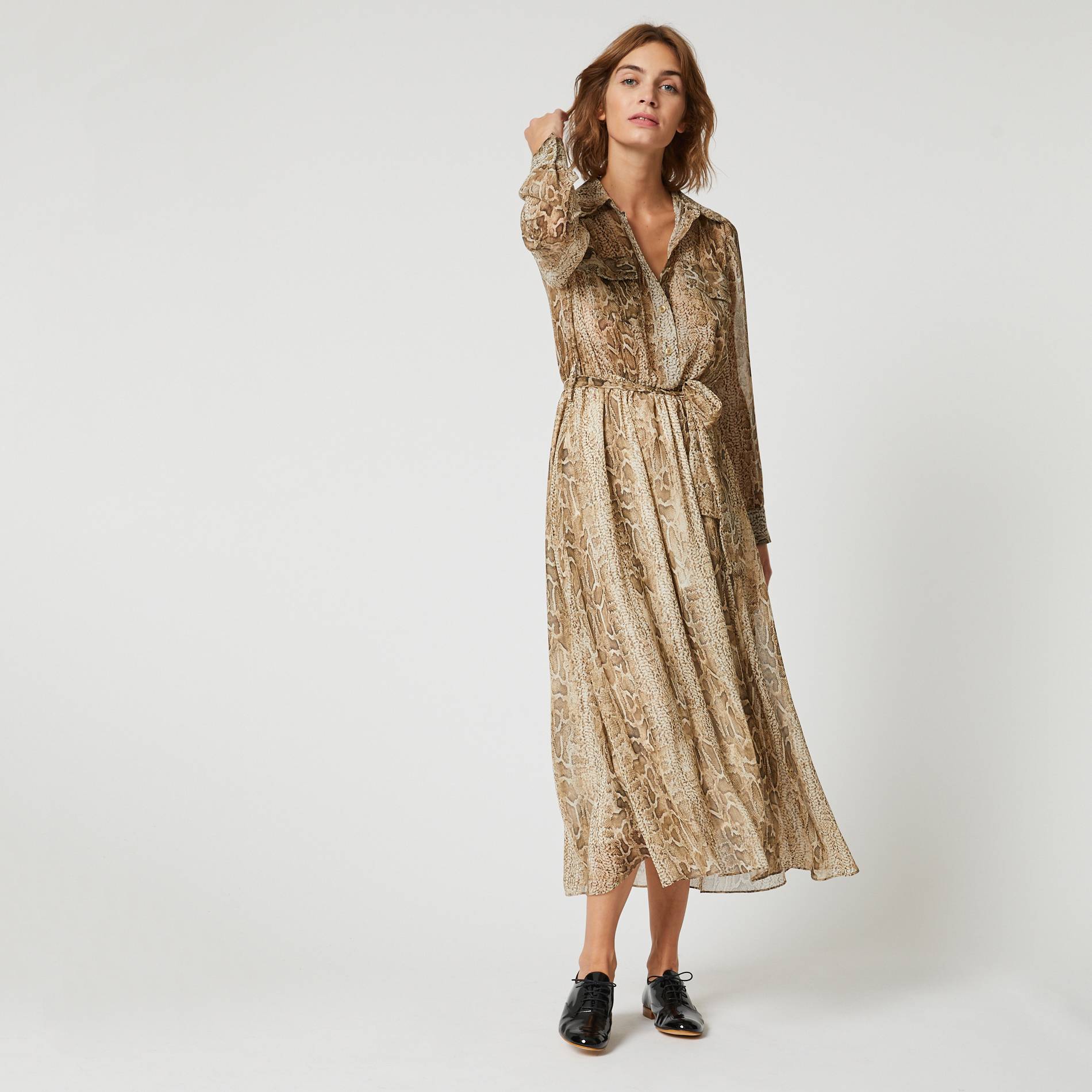 Robe chemise polyster recycle motif python, Gris moyen, large image number 0.0