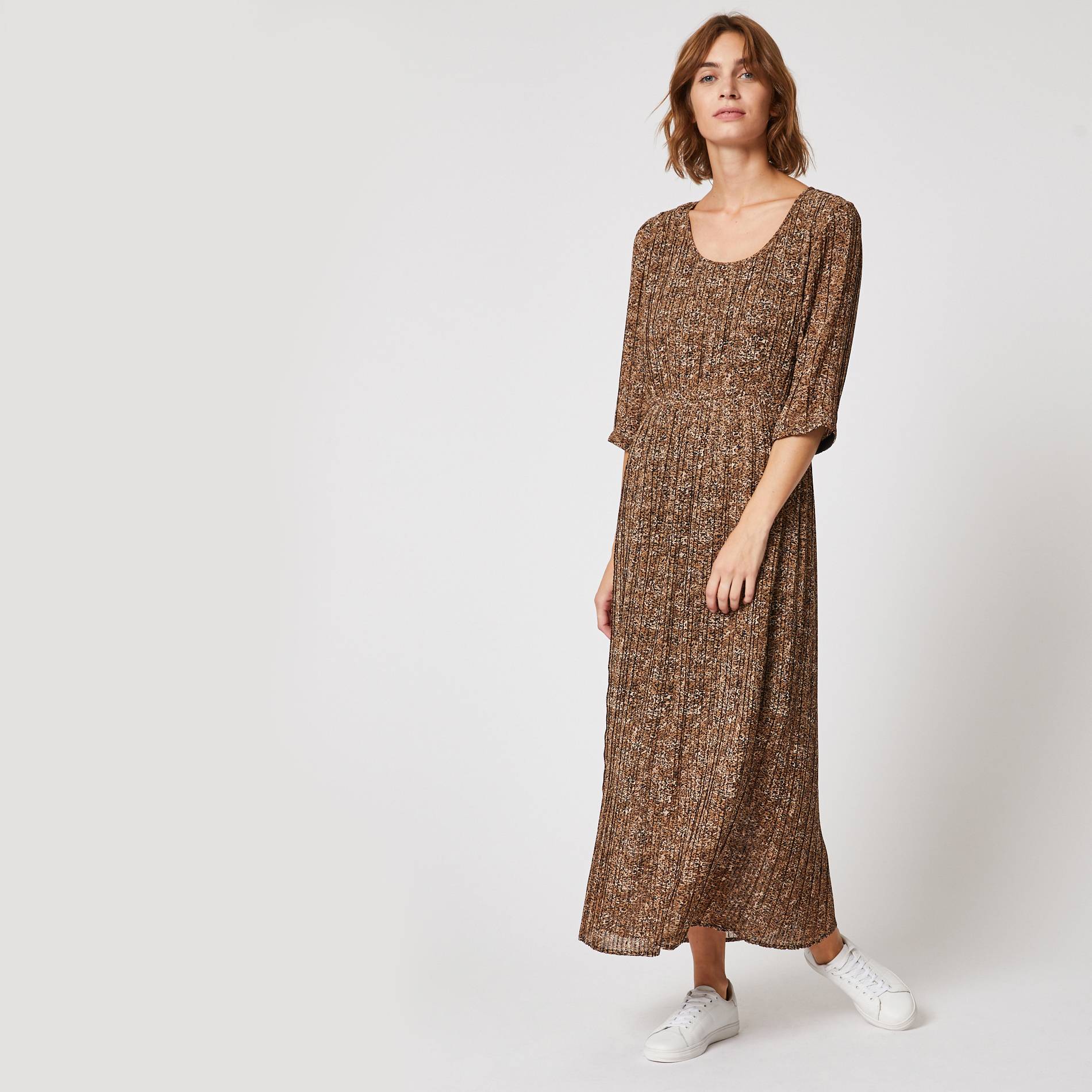 Robe plissee motif leopard, Brun clair, large image number 0.0