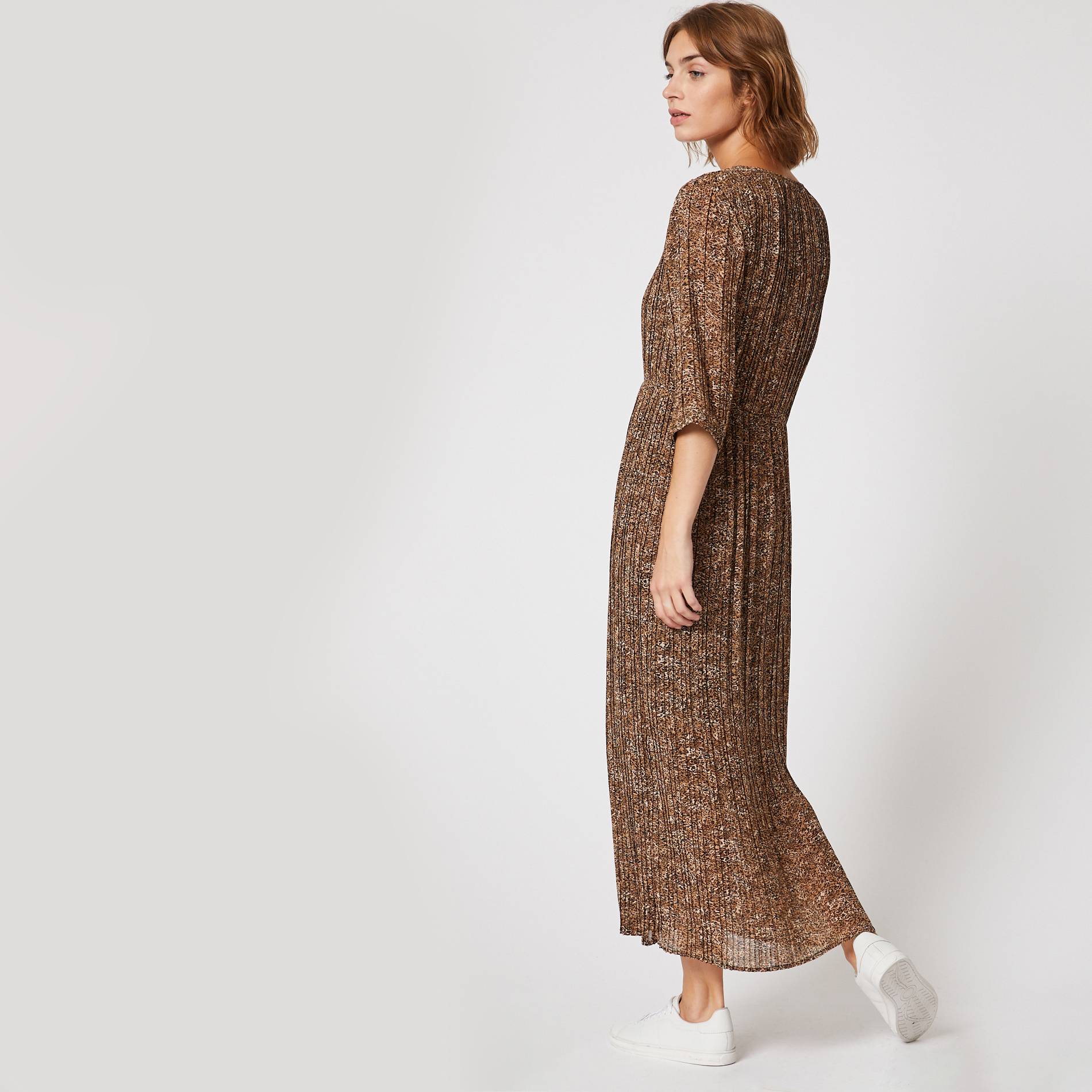 Robe plissee motif leopard, Brun clair, large image number 1