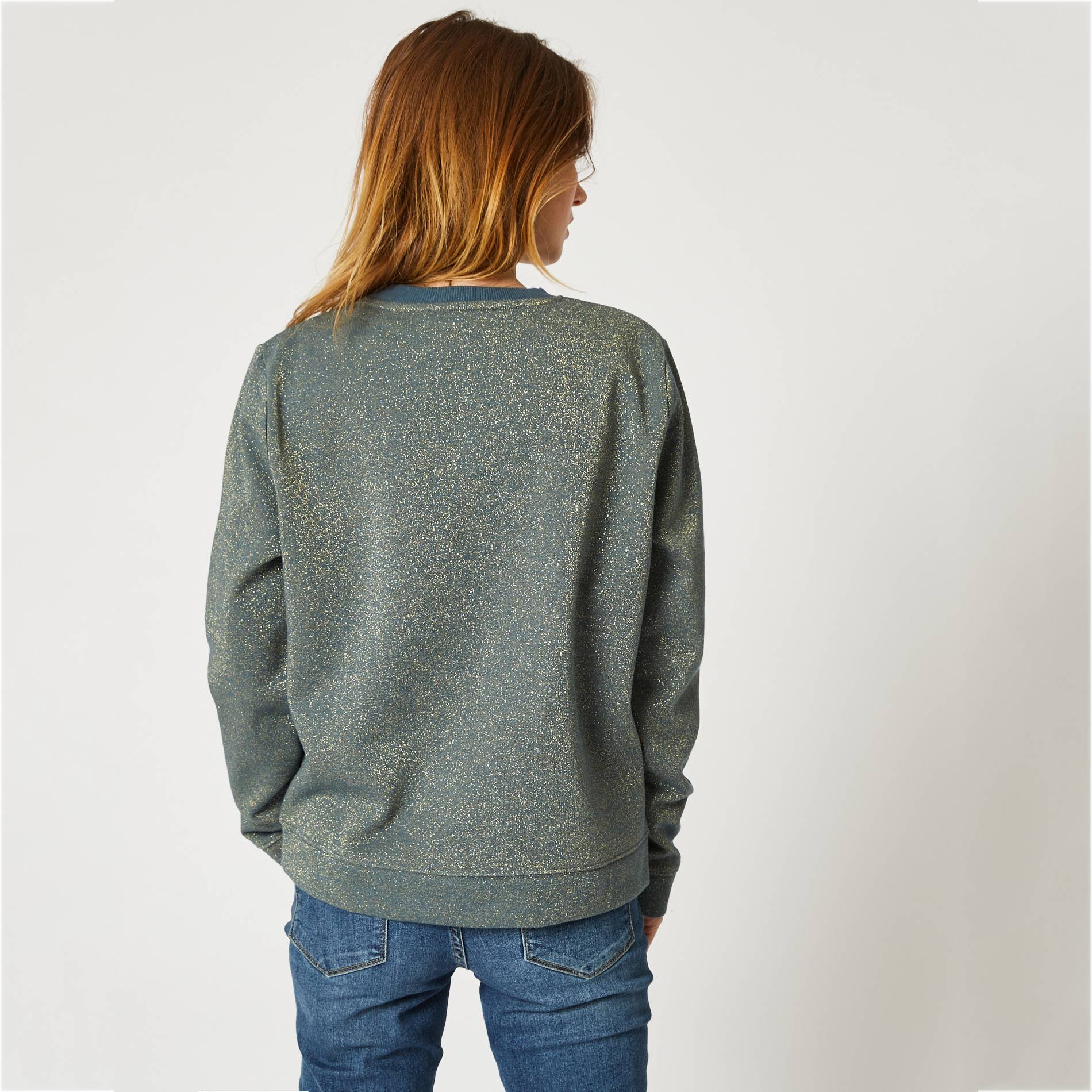 Sweat effet brillant a message, Bleu canard, large image number 1