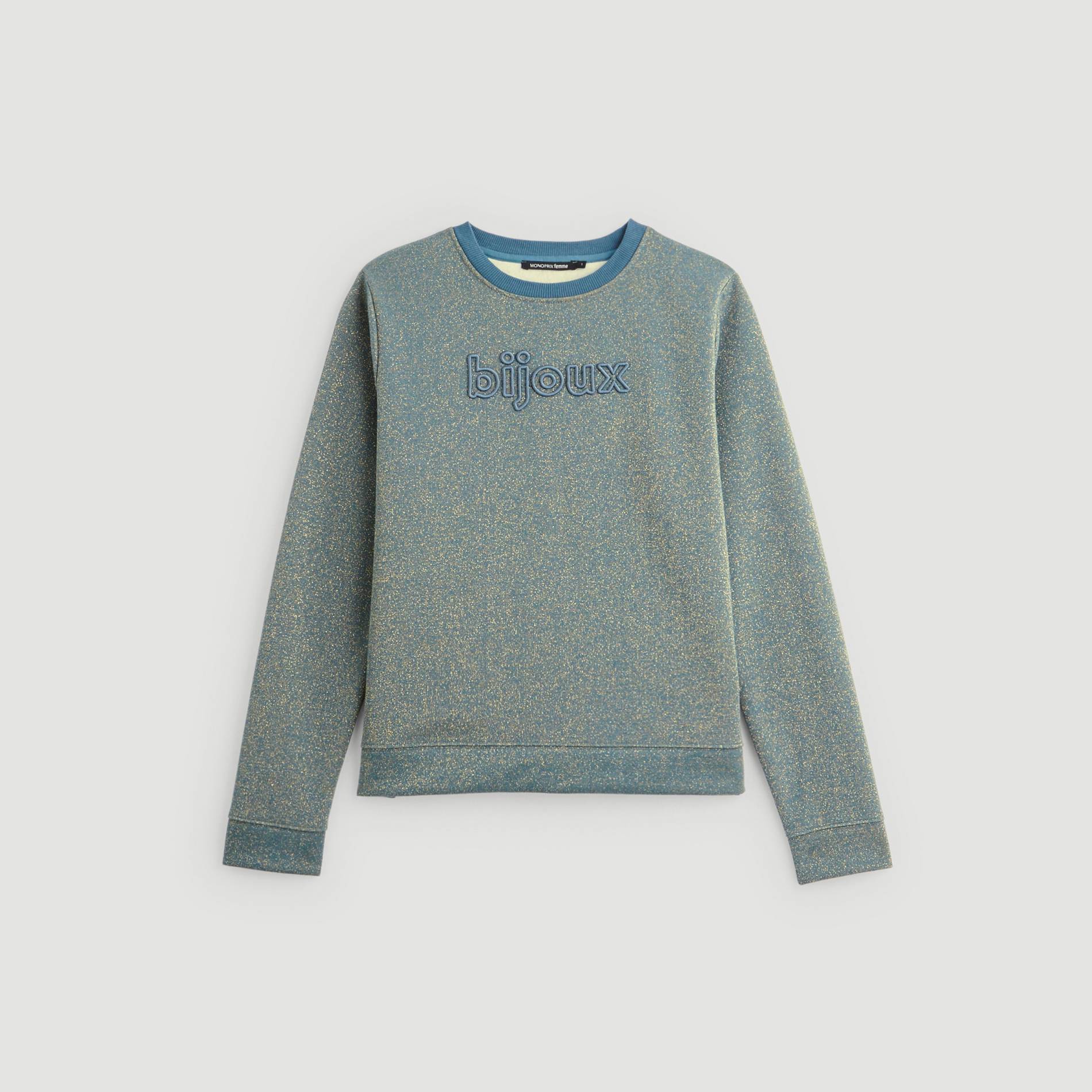 Sweat effet brillant a message, Bleu canard, large image number 2.0