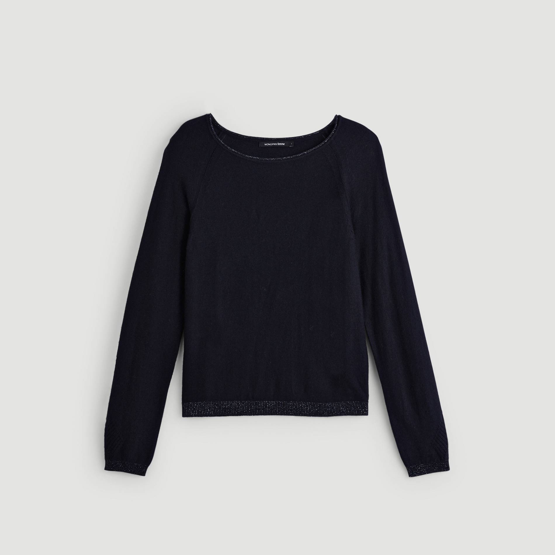Pull col effet brillant, Bleu marine, large image number 2.0