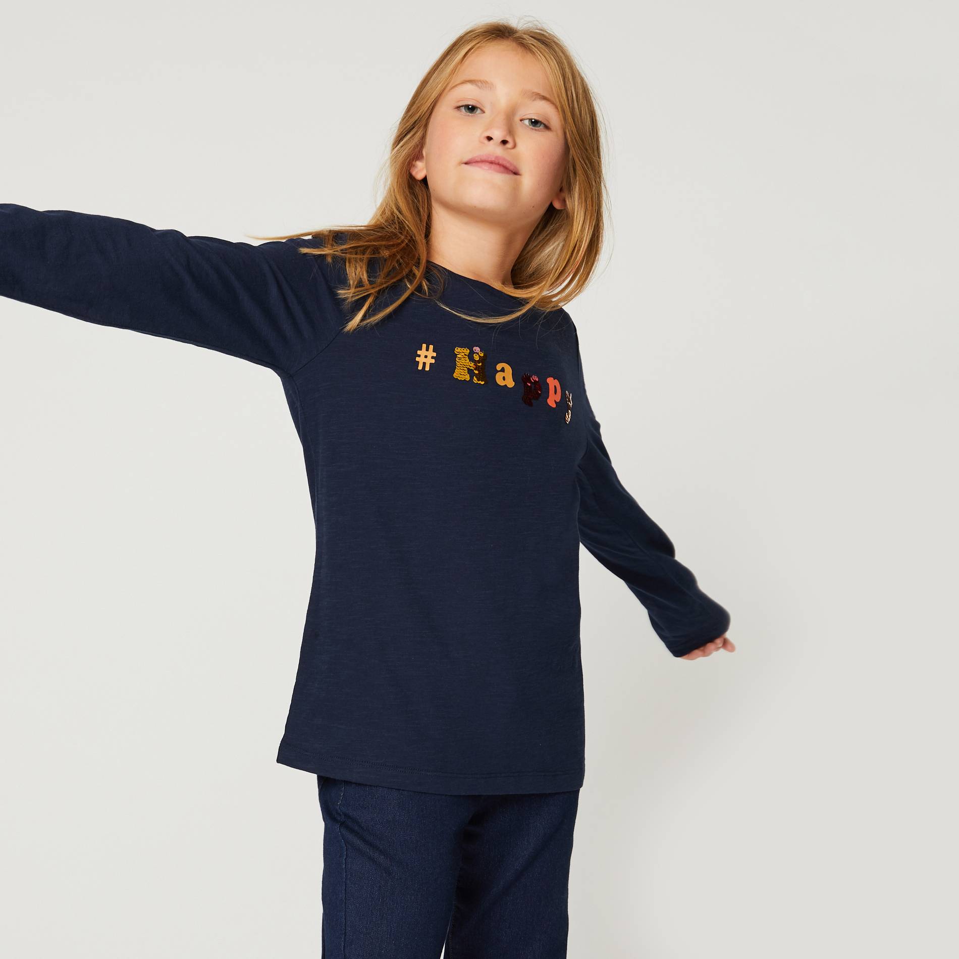 T-shirt manches longues imprime, Bleu marine, large image number 0