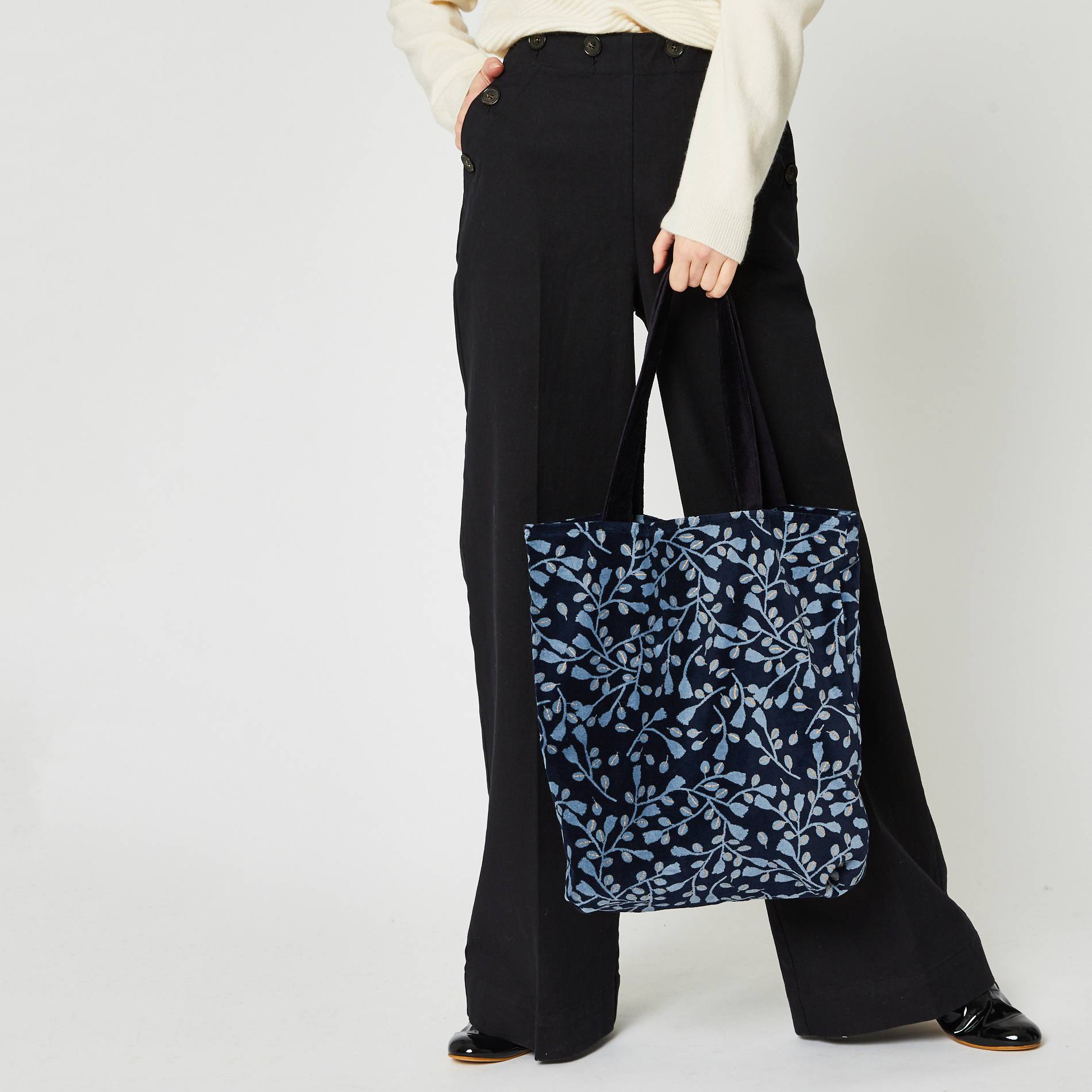 Tote bag imprime en velours, Bleu marine, large image number 0