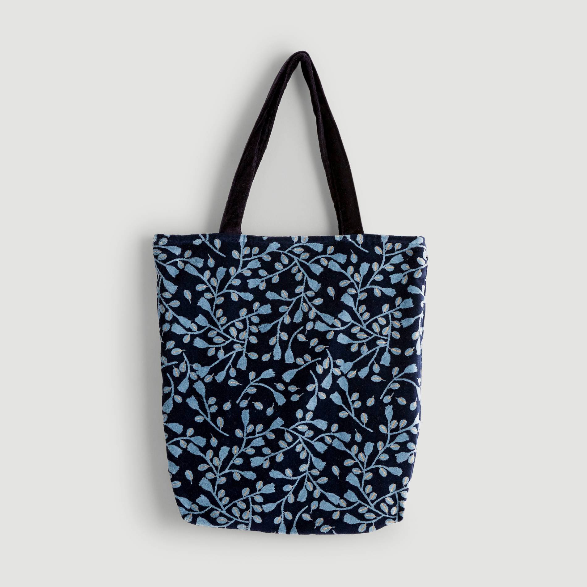Tote bag imprime en velours, Bleu marine, large image number 1