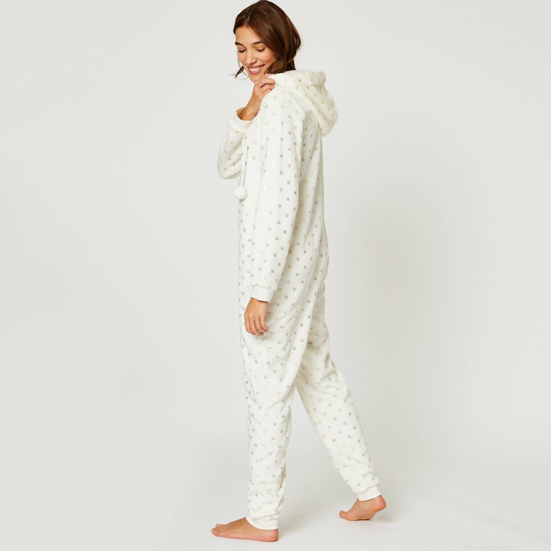 Combinaison doudou imprime etoiles, Ecru, large image number 1