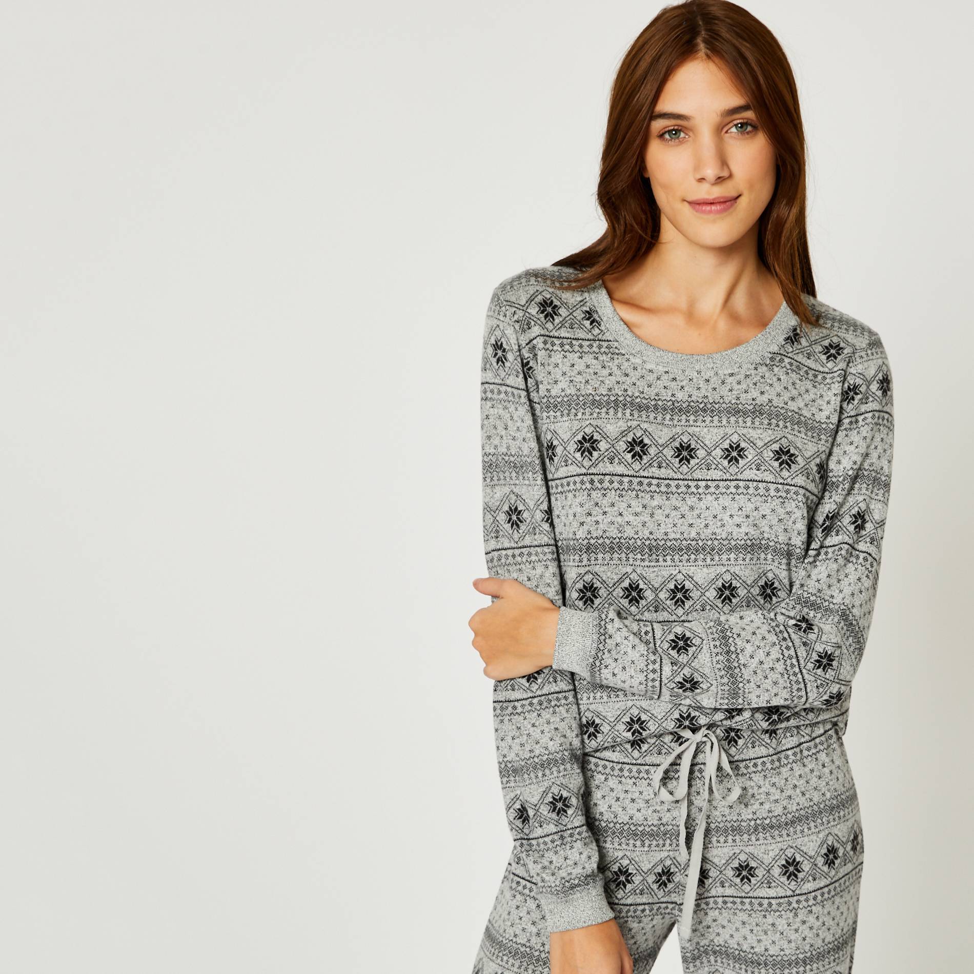 Sweat en doudou imprime, Gris moyen, large image number 0