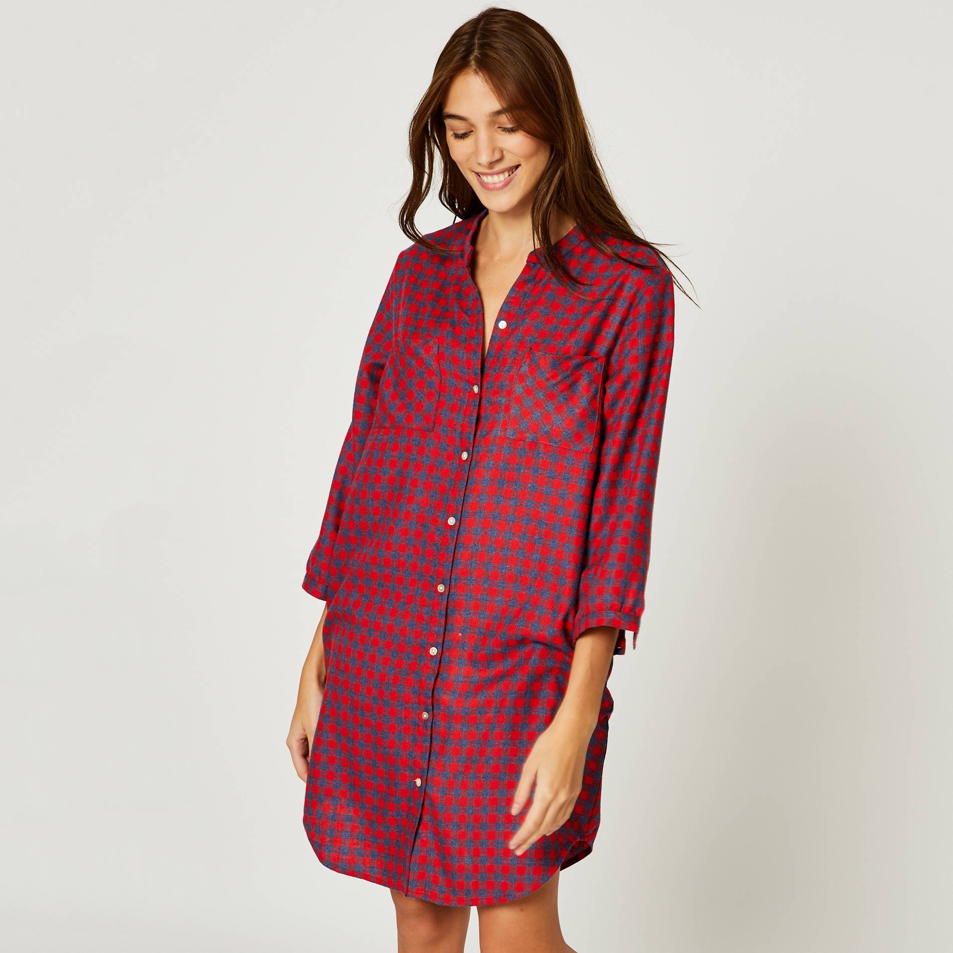 Chemise de nuit a carreaux, Indigo, large image number 0.0