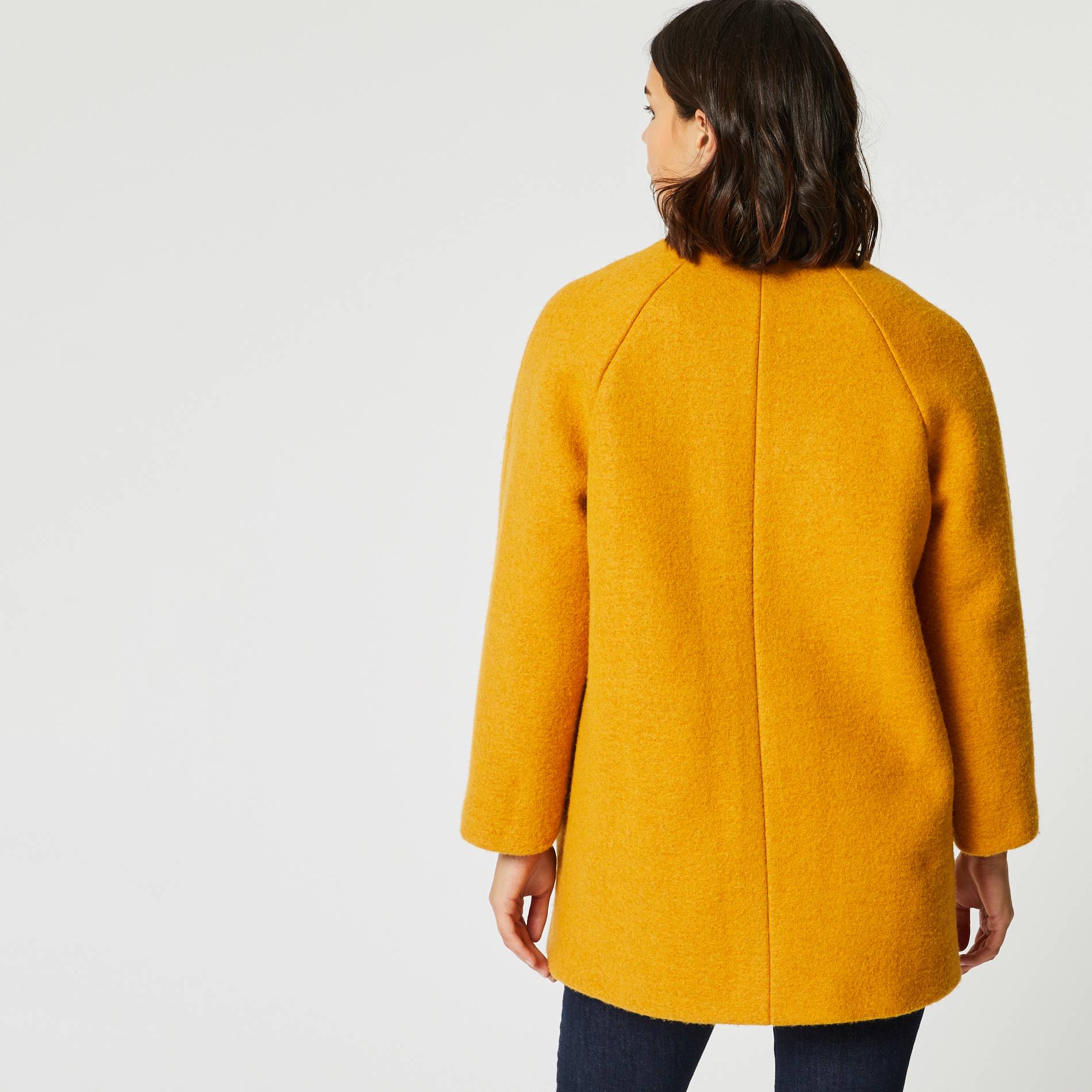 Manteau lainage col rond, Safran, large image number 1