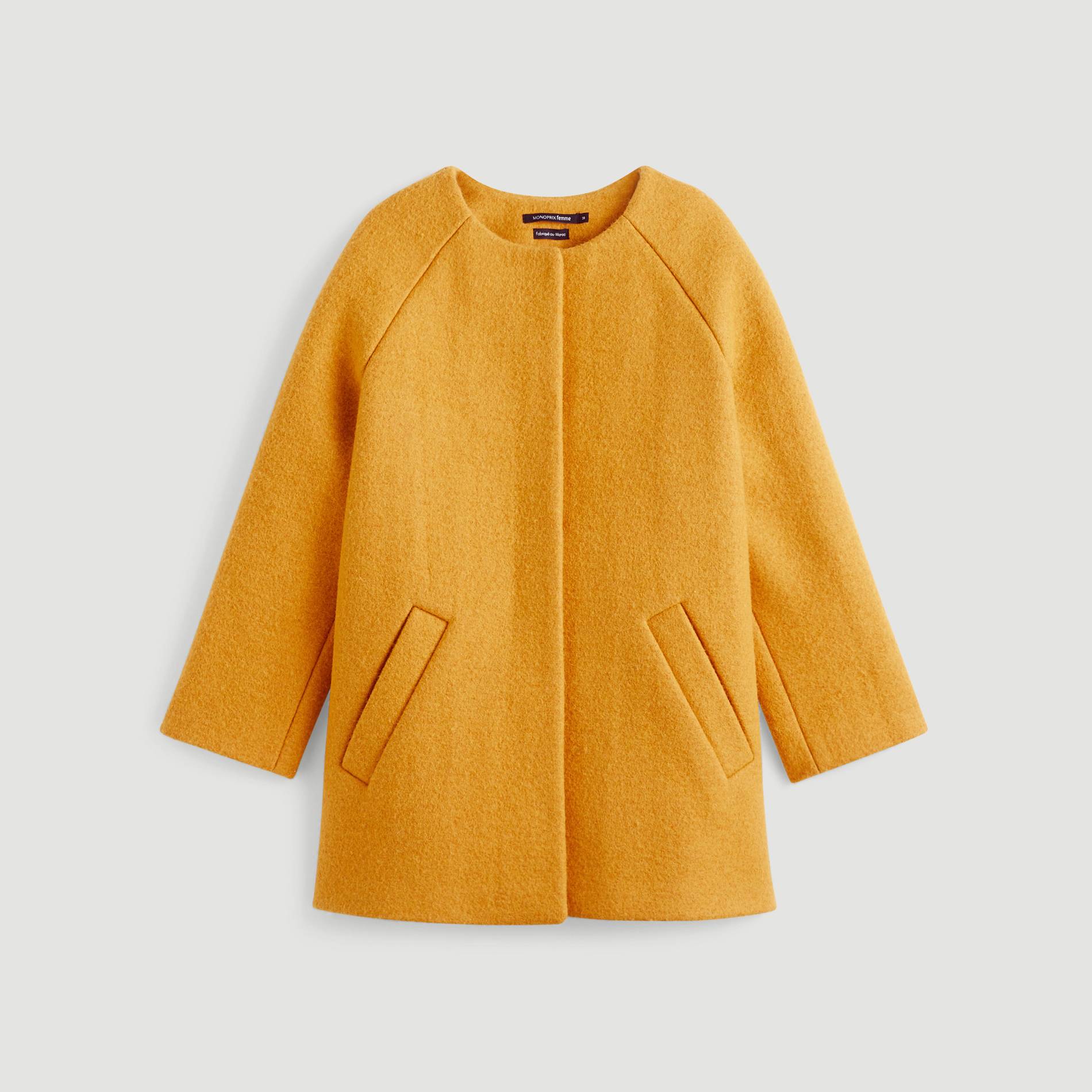 Manteau lainage col rond, Safran, large image number 2.0