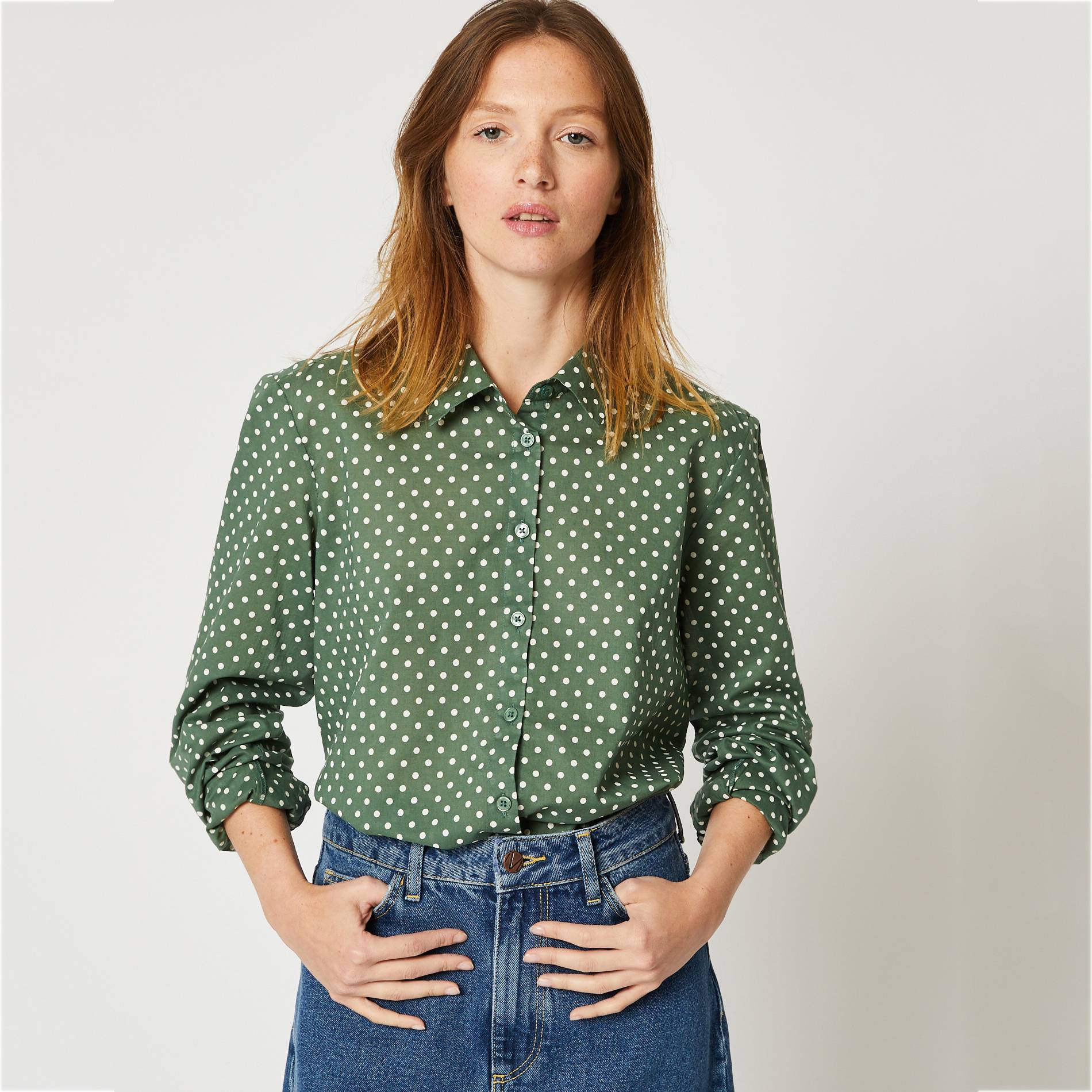 Chemise a pois en coton BIO, Tilleul, large image number 0