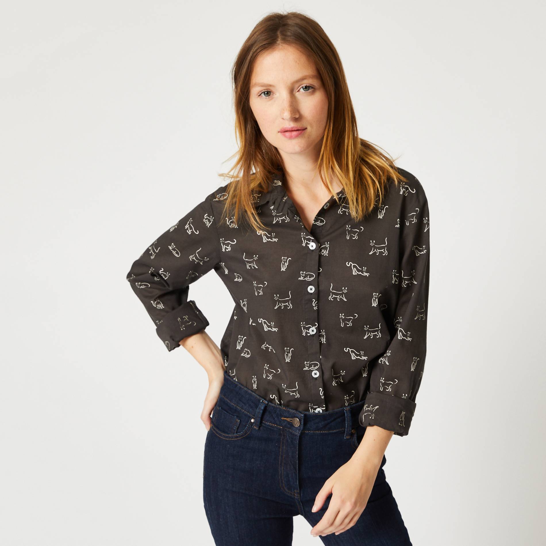 Chemise manches longues en coton BIO, Noir, large image number 0