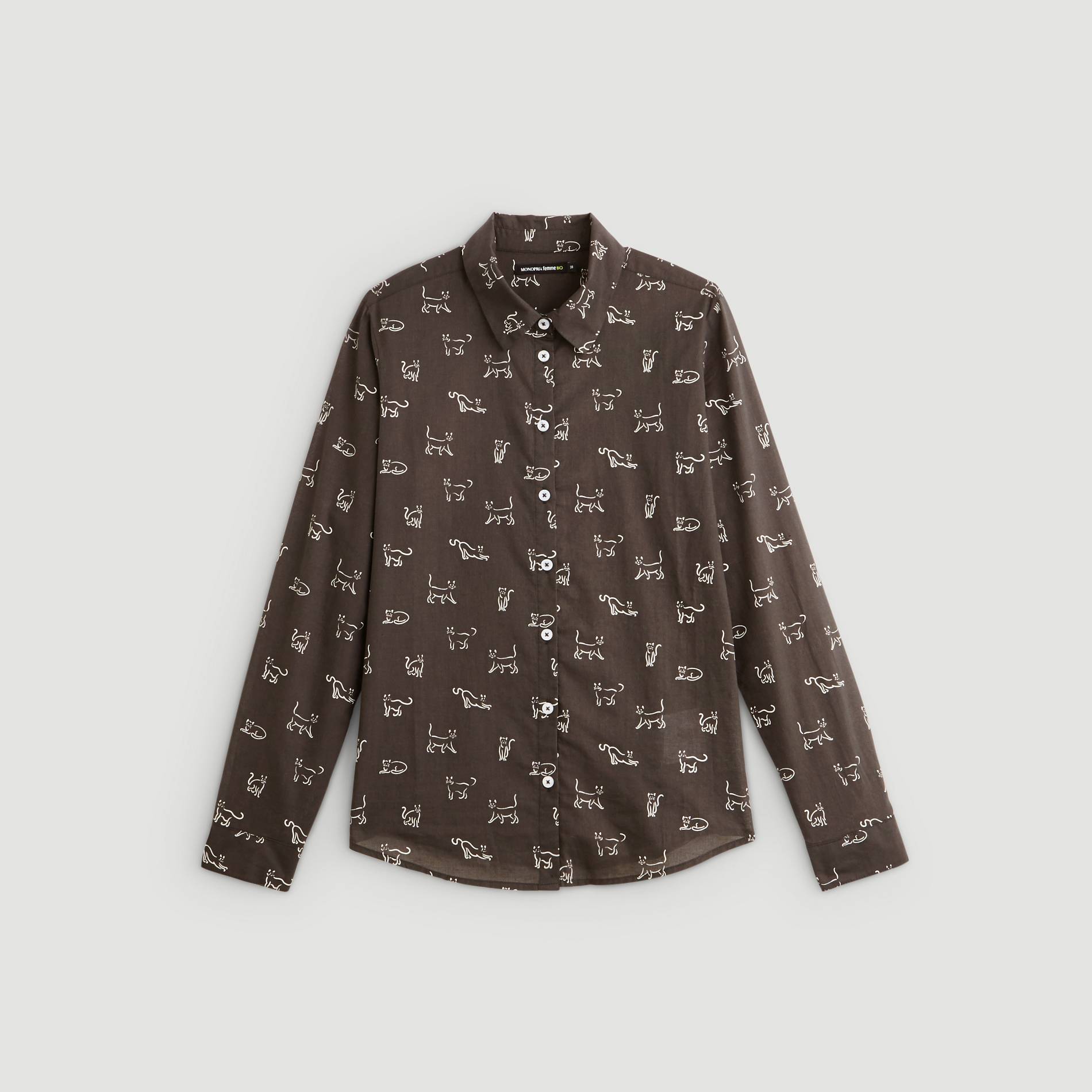 Chemise manches longues en coton BIO, Noir, large image number 2.0