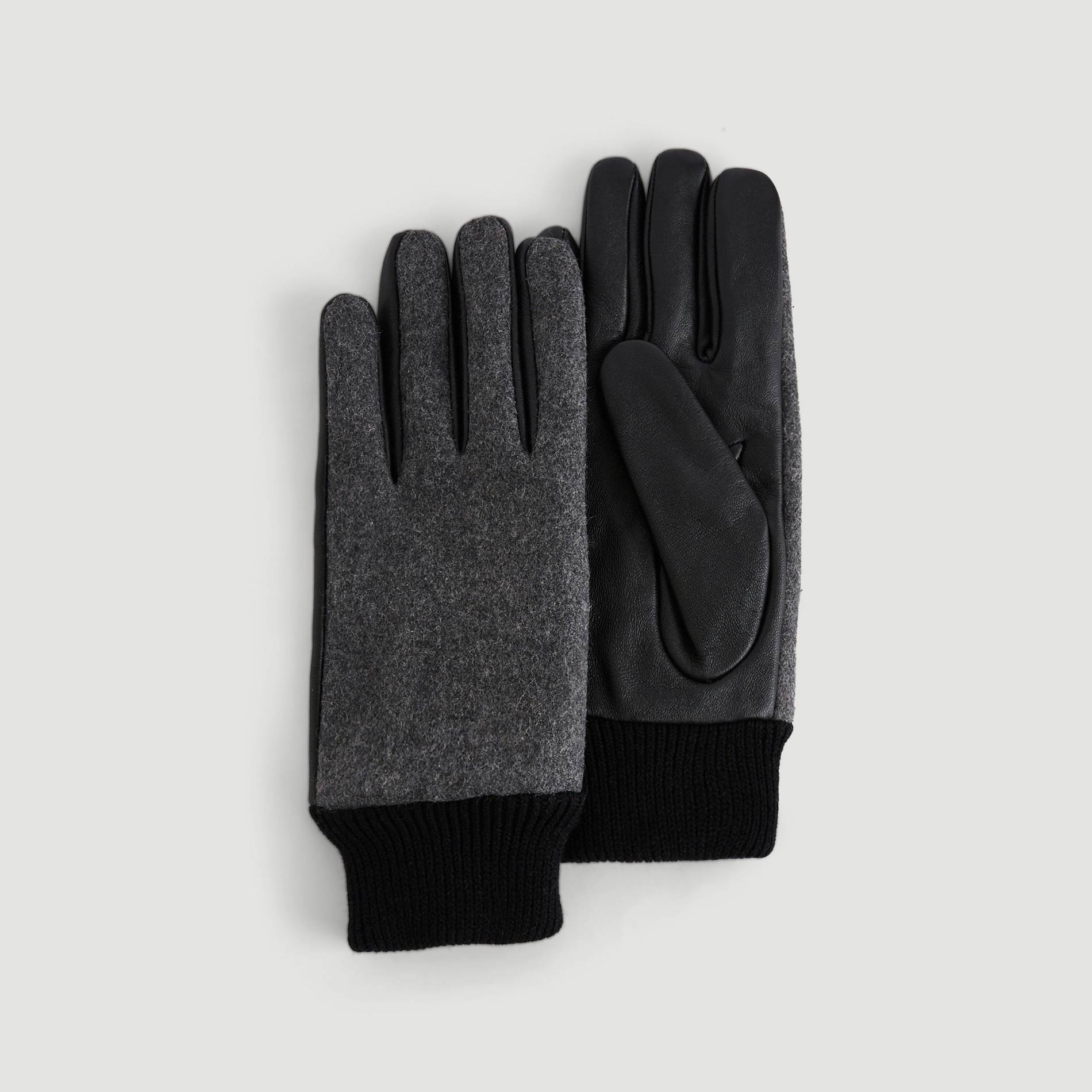 Gants en feutre et cuir, Noir, large image number 0