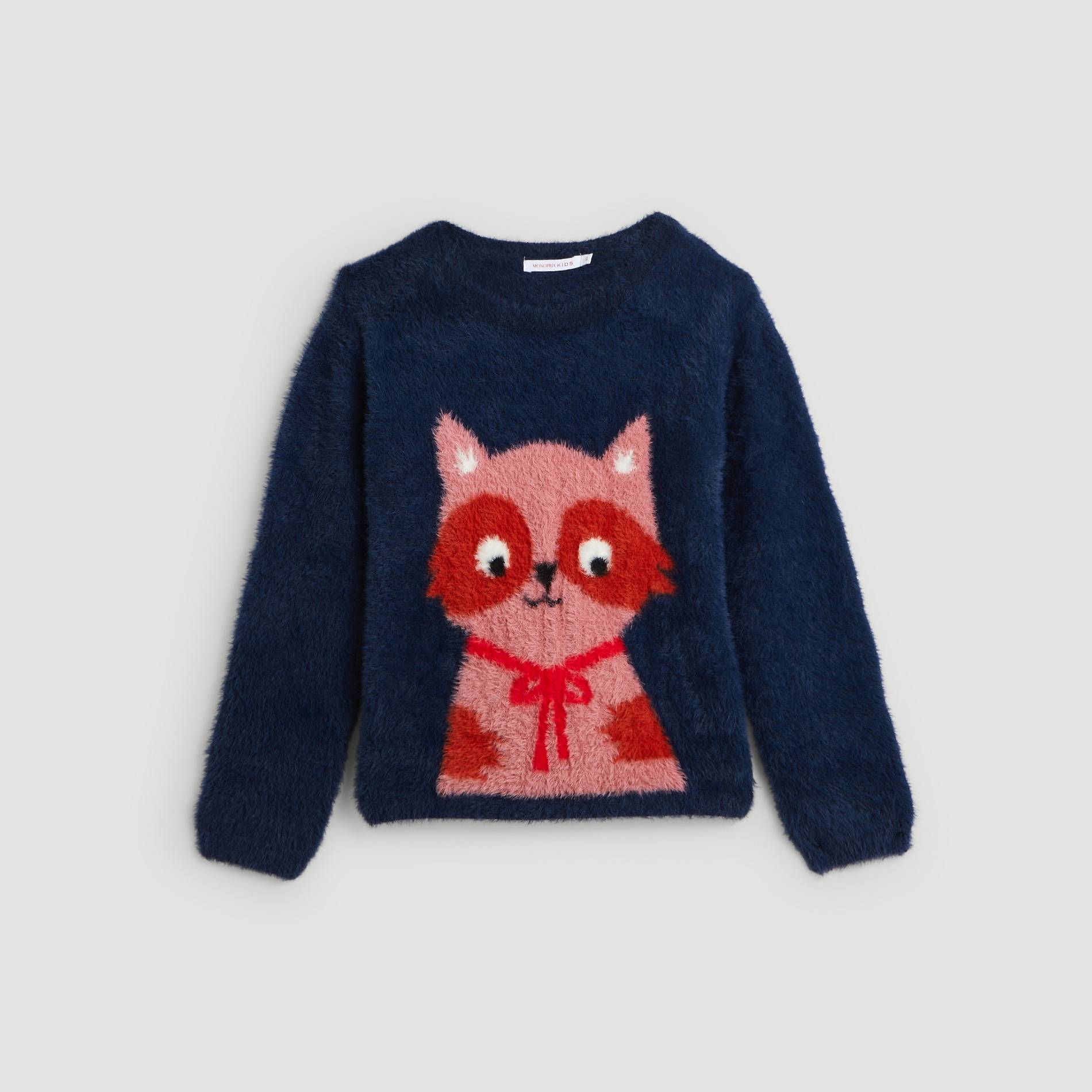 Pull intarsia imprime, Bleu marine, large image number 0