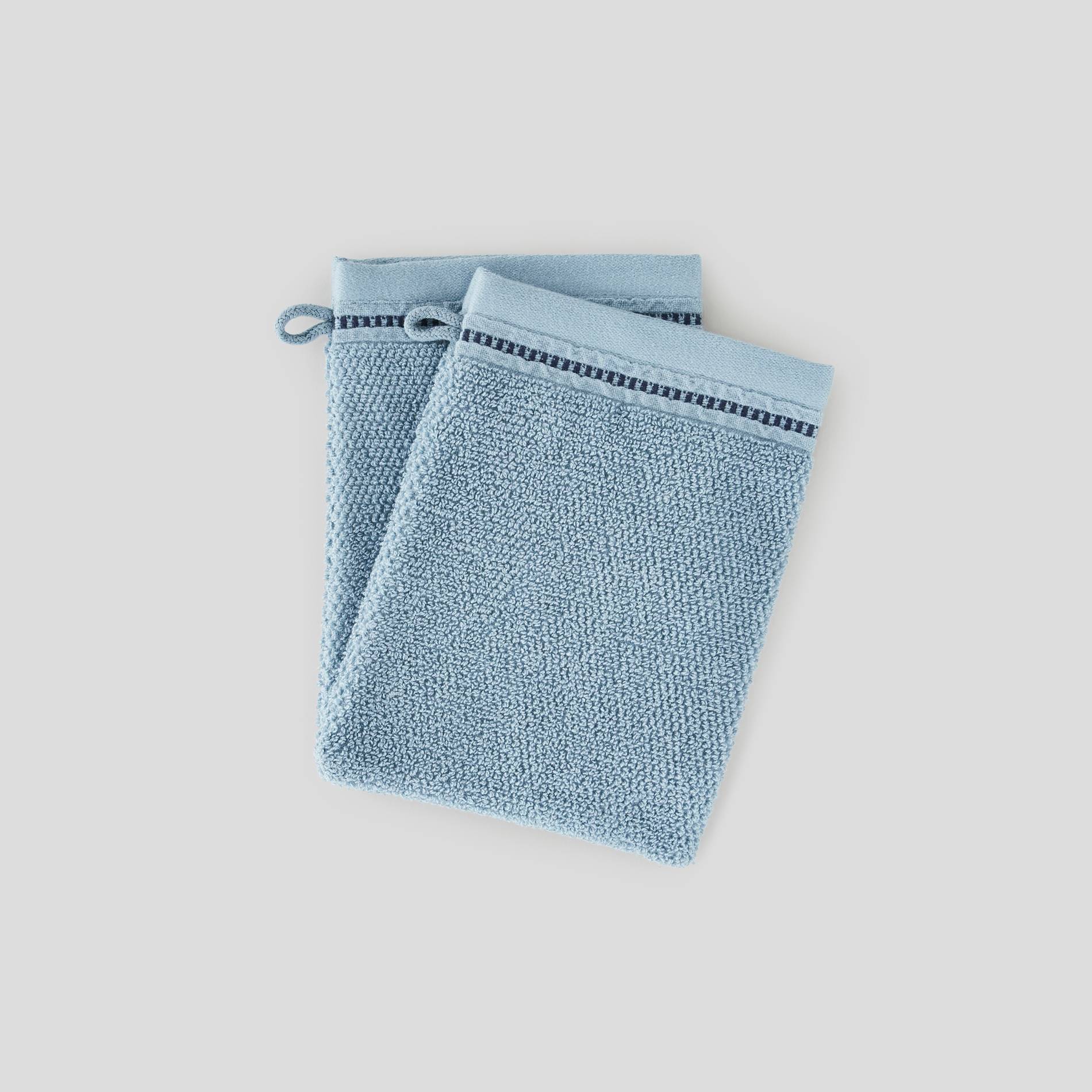 2 gants de toilette avec liteau brodé, Bleu gris, large image number 0.0