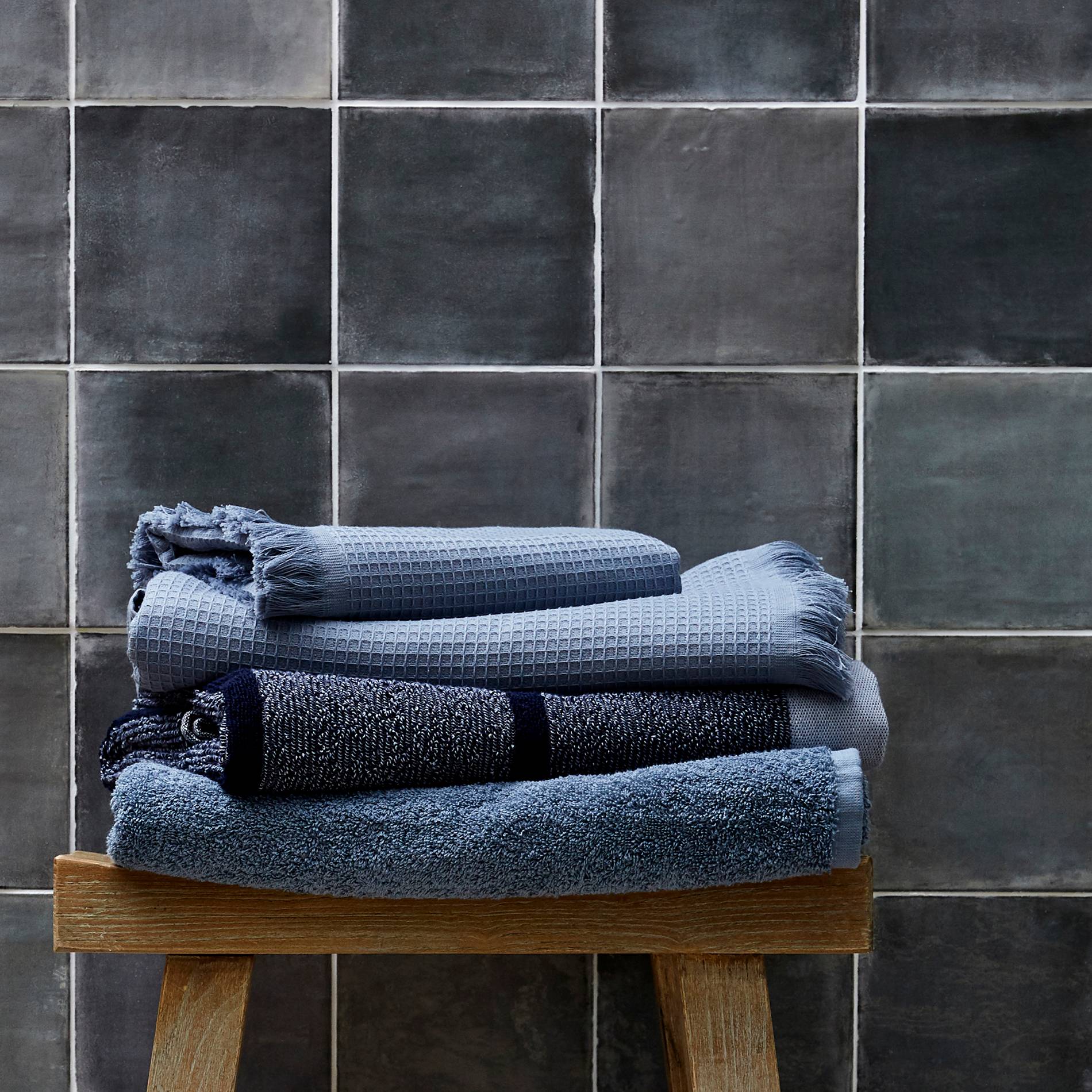 Serviette de toilette, nid d'abeille doublé éponge - 50x90cm, Bleu gris, large image number 2