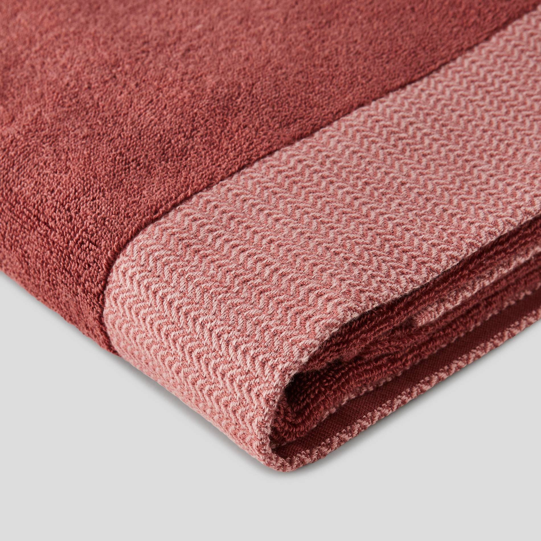 Drap de bain avec liteau chevron - 140x70cm, Rouge cuit, large image number 1