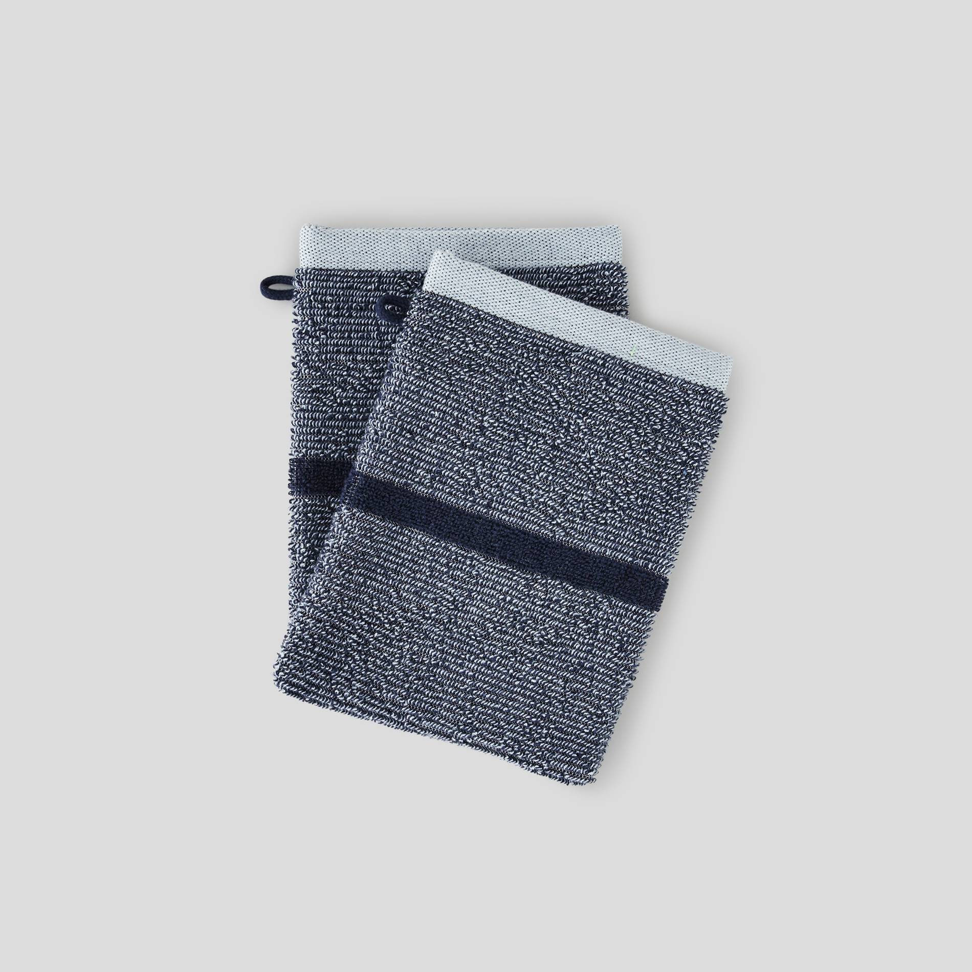 2 gants de toilette jacquard rayé, Bleu marine, large image number 0