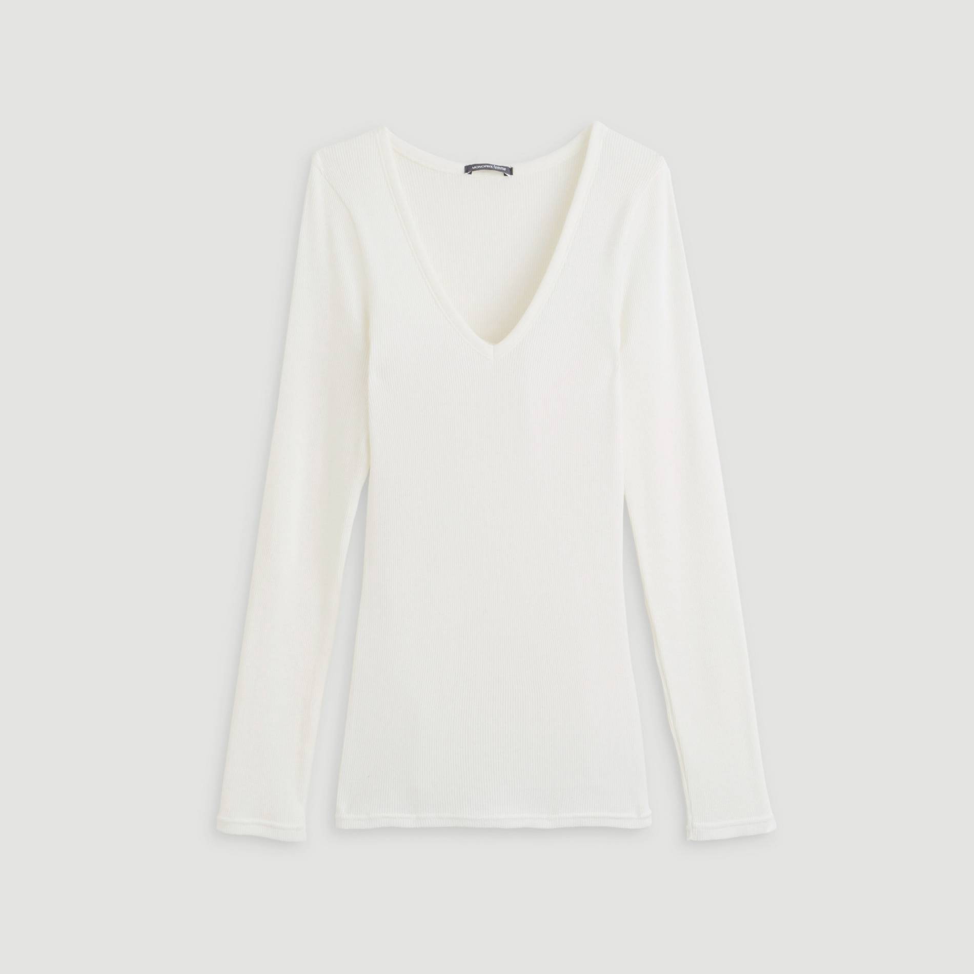 T-shirt manches longues en coton, Ecru, large image number 2.0
