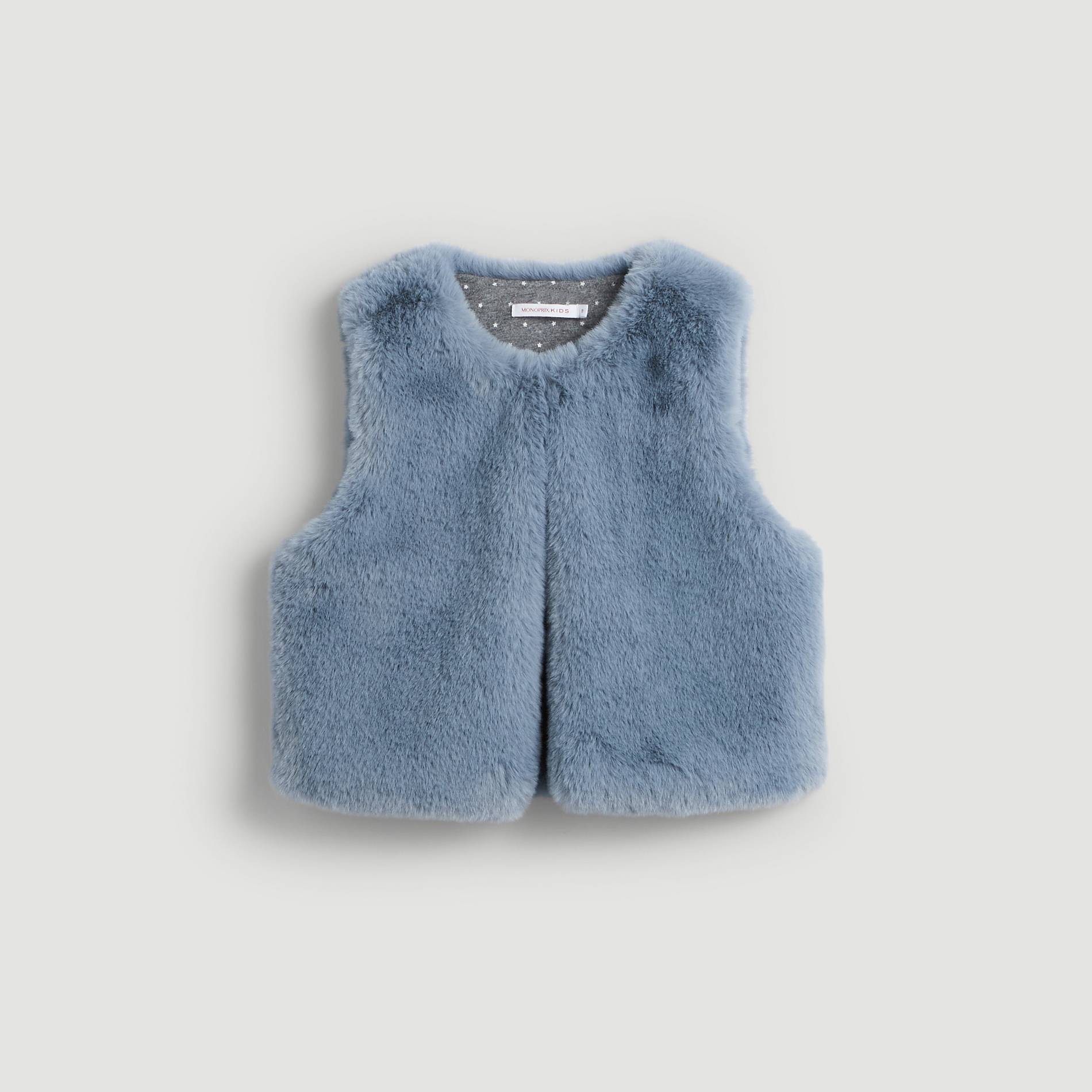 Gilet sans manches en fausse fourrure, Bleu gris, large image number 1
