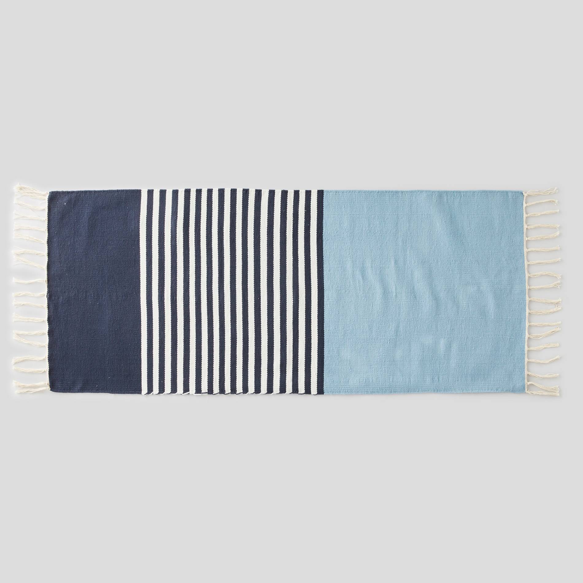 Tapis rayé en coton bio - 60x140cm, Bleu gris, large image number 0