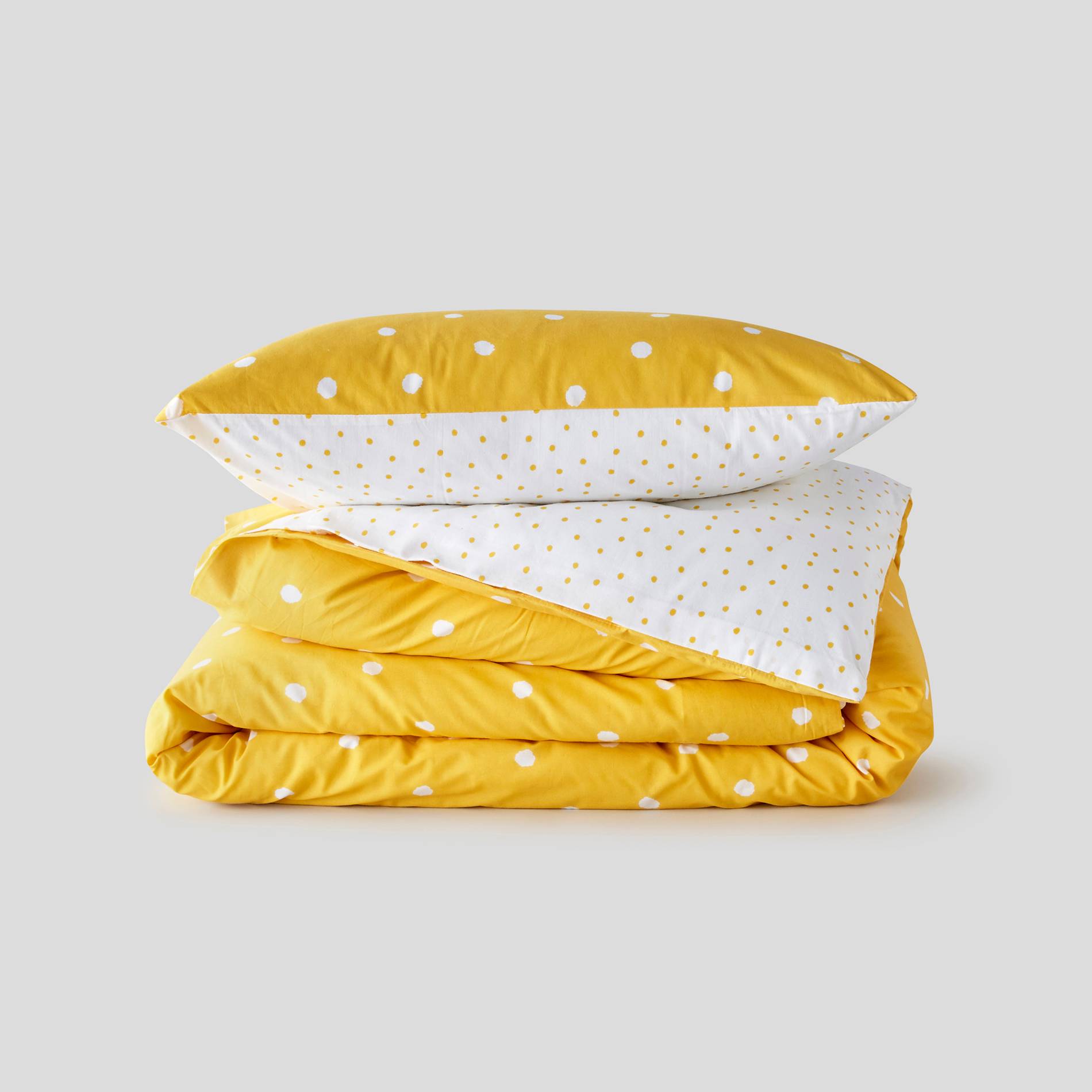 Lot housse de couette 220x240cm + 2 taies d'oreiller carrées, Jaune, large image number 0.0