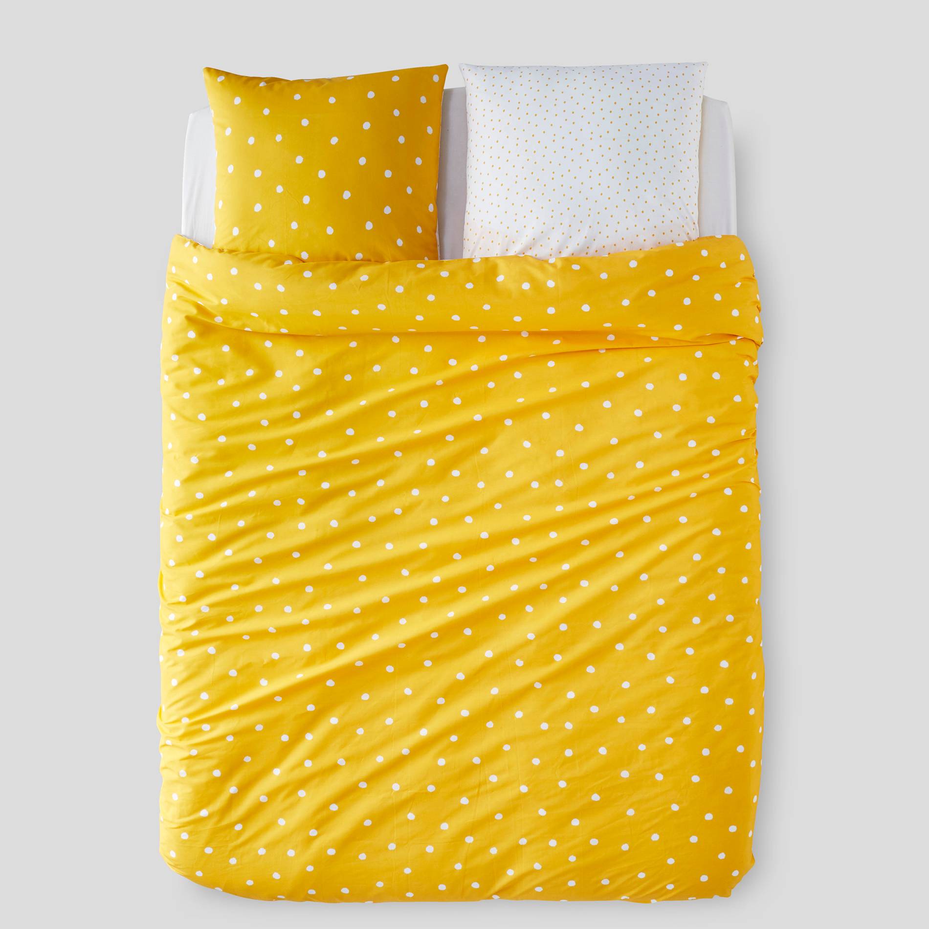 Lot housse de couette 220x240cm + 2 taies d'oreiller carrées, Jaune, large image number 1.0