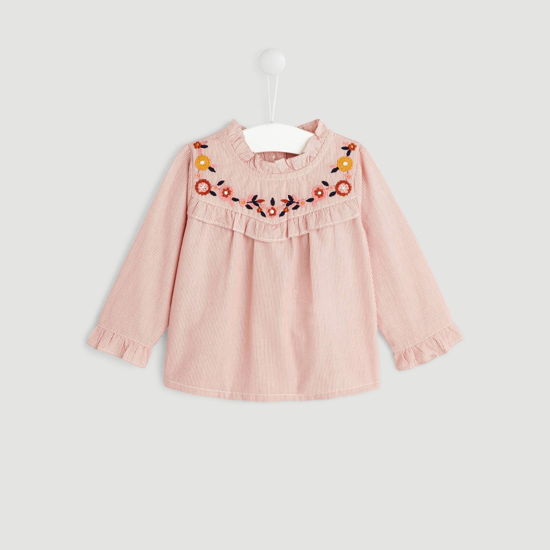 Blouse manches longues rayee, Carmin, large image number 0.0