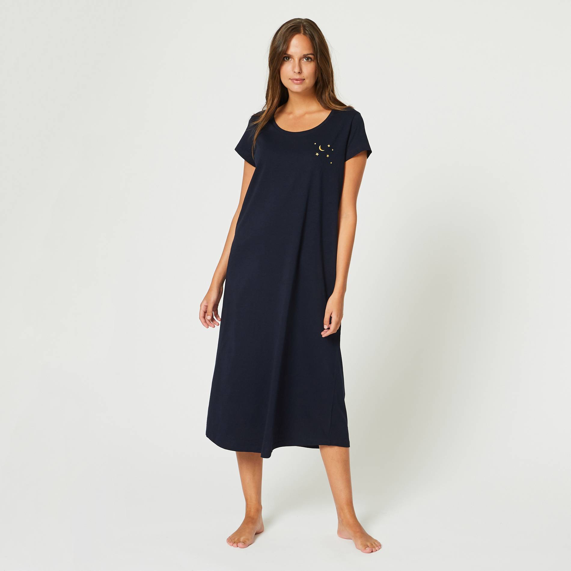 Chemise de nuit brodee en coton BIO, Bleu marine, large image number 0