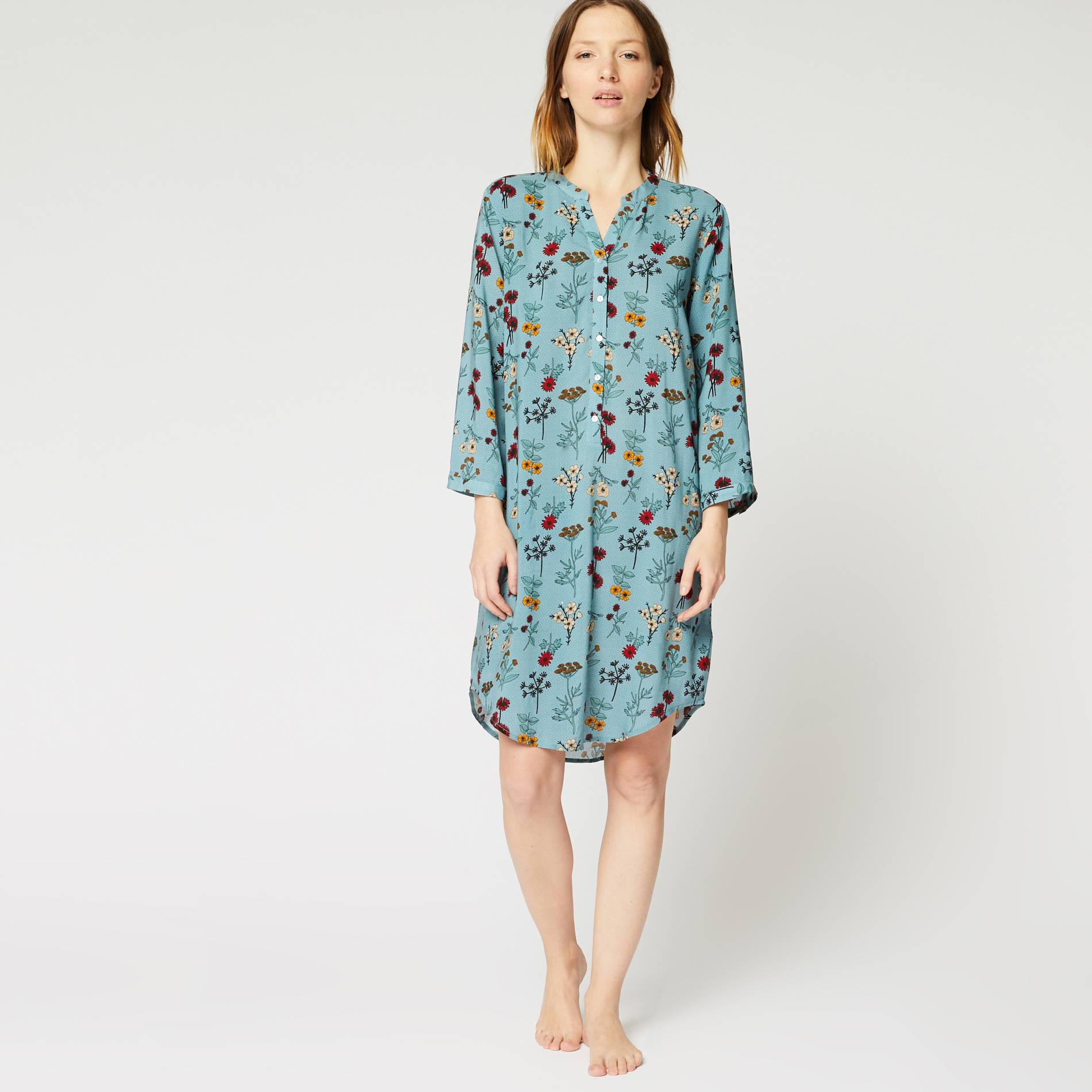 Chemise de nuit imprimée, Bleu canard, large image number 0