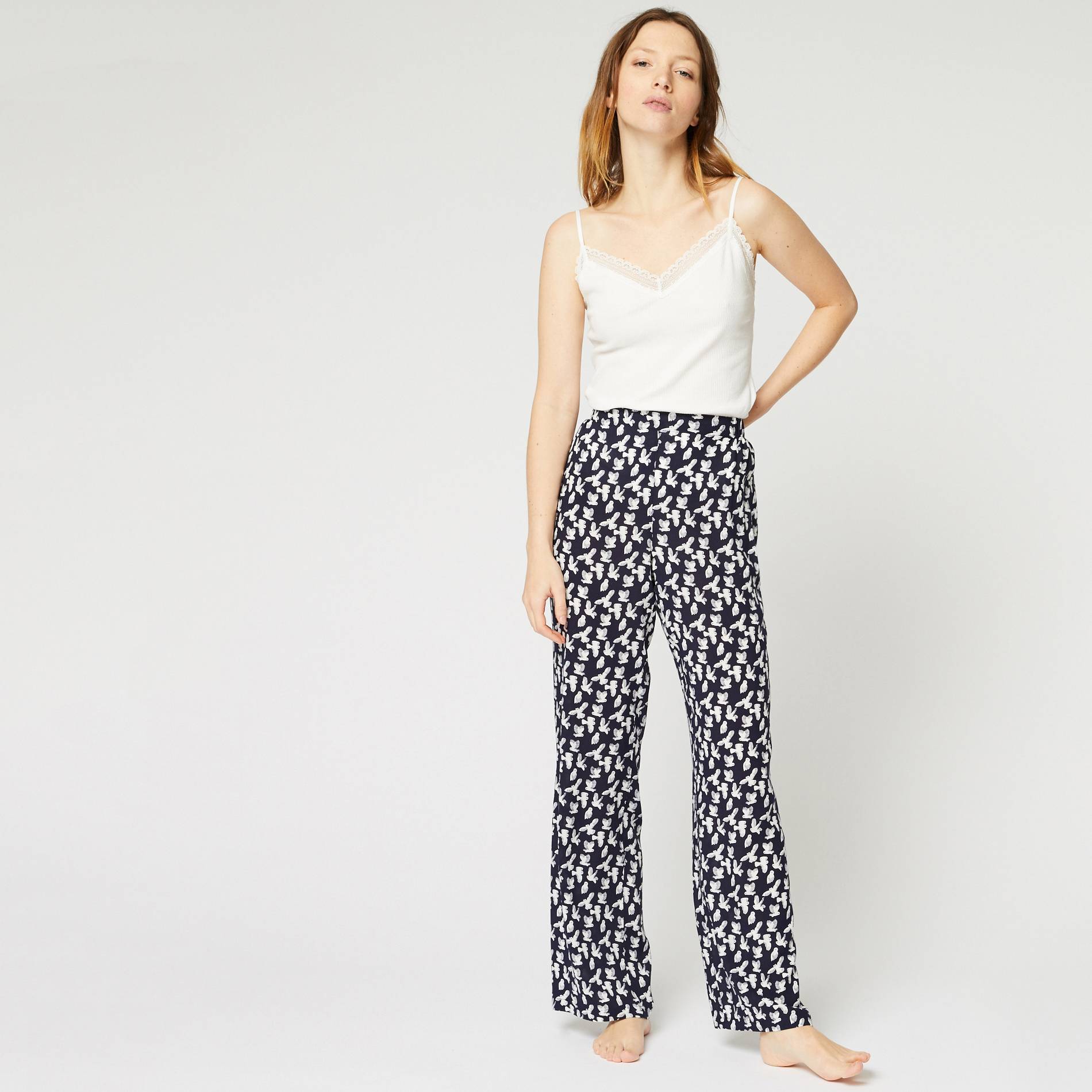 Pantalon imprimé, Bleu marine, large image number 0
