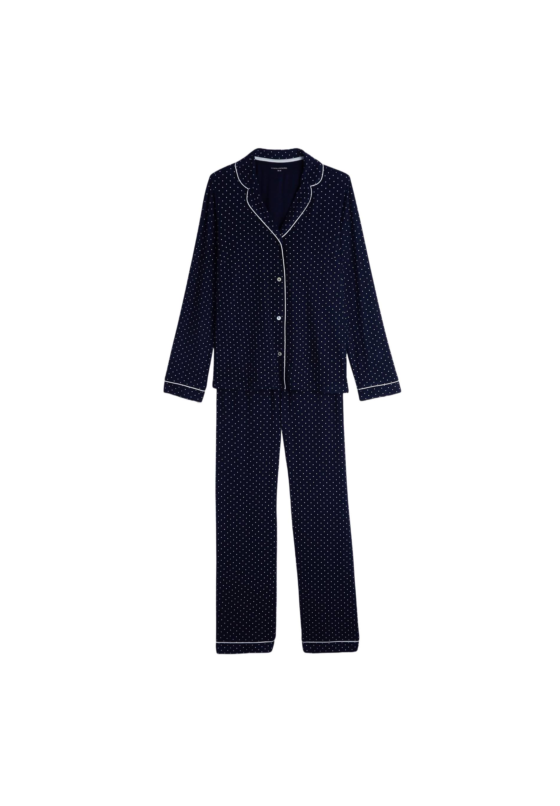 Pyjama col tailleur à pois en viscose ECOVERO, Bleu foncé, large image number 5