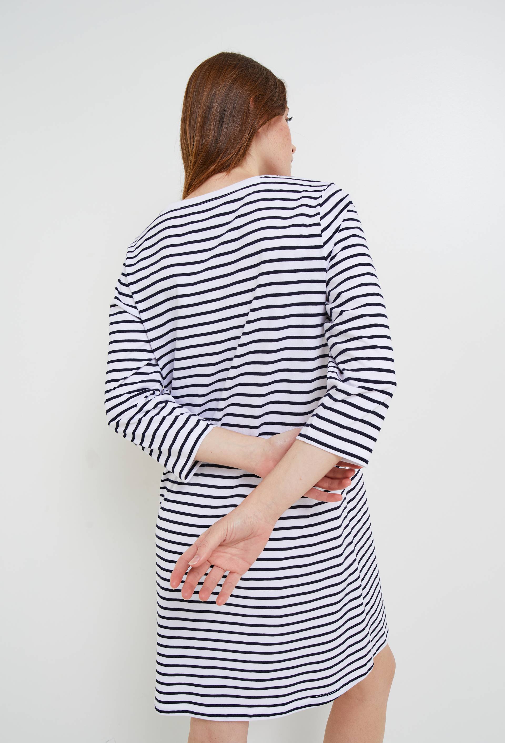 Chemise de nuit marini&egrave;re avec broderie coeur en coton, Bio, Blanc, large image number 1.0
