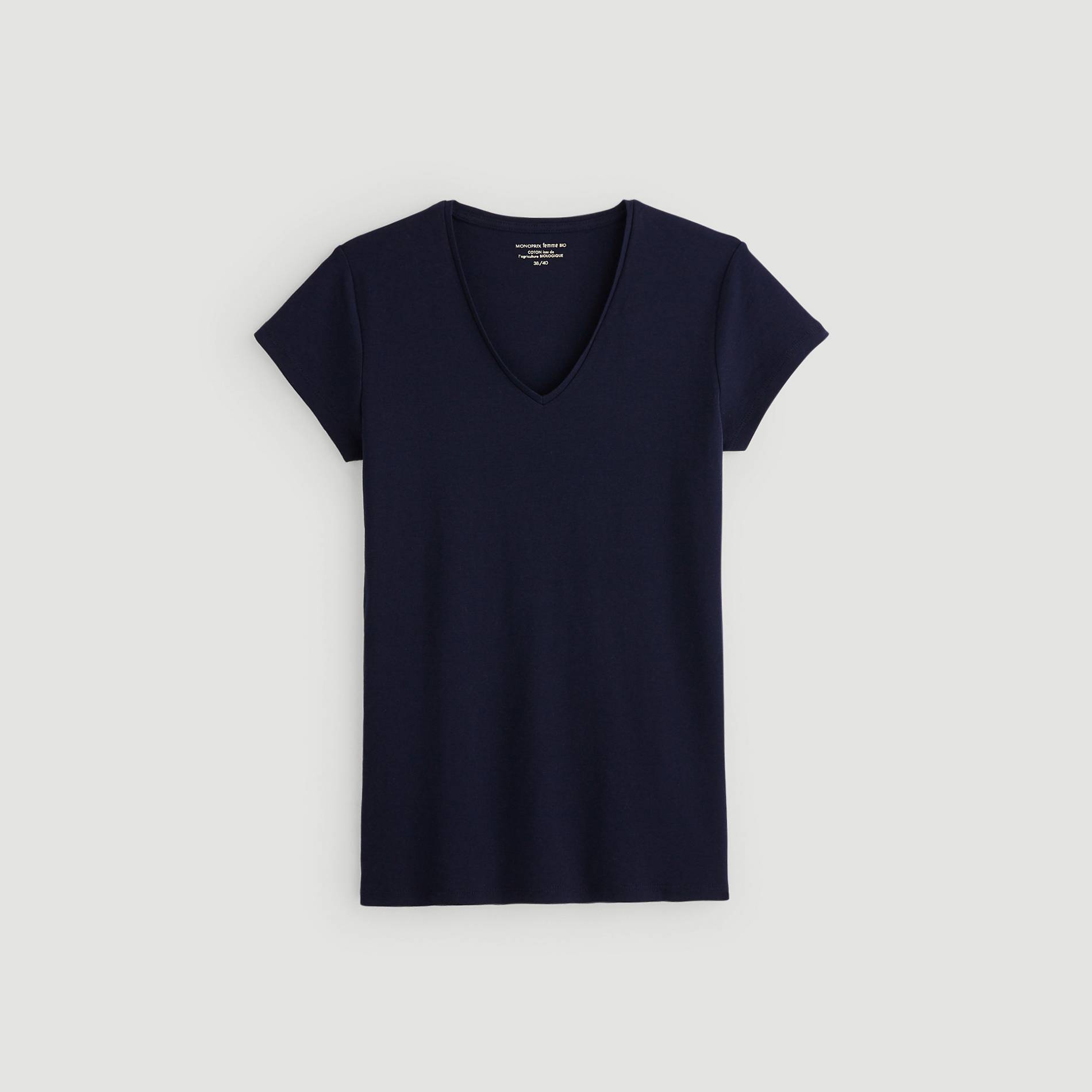 T-shirt col V en coton BIO, Bleu marine, large image number 2.0