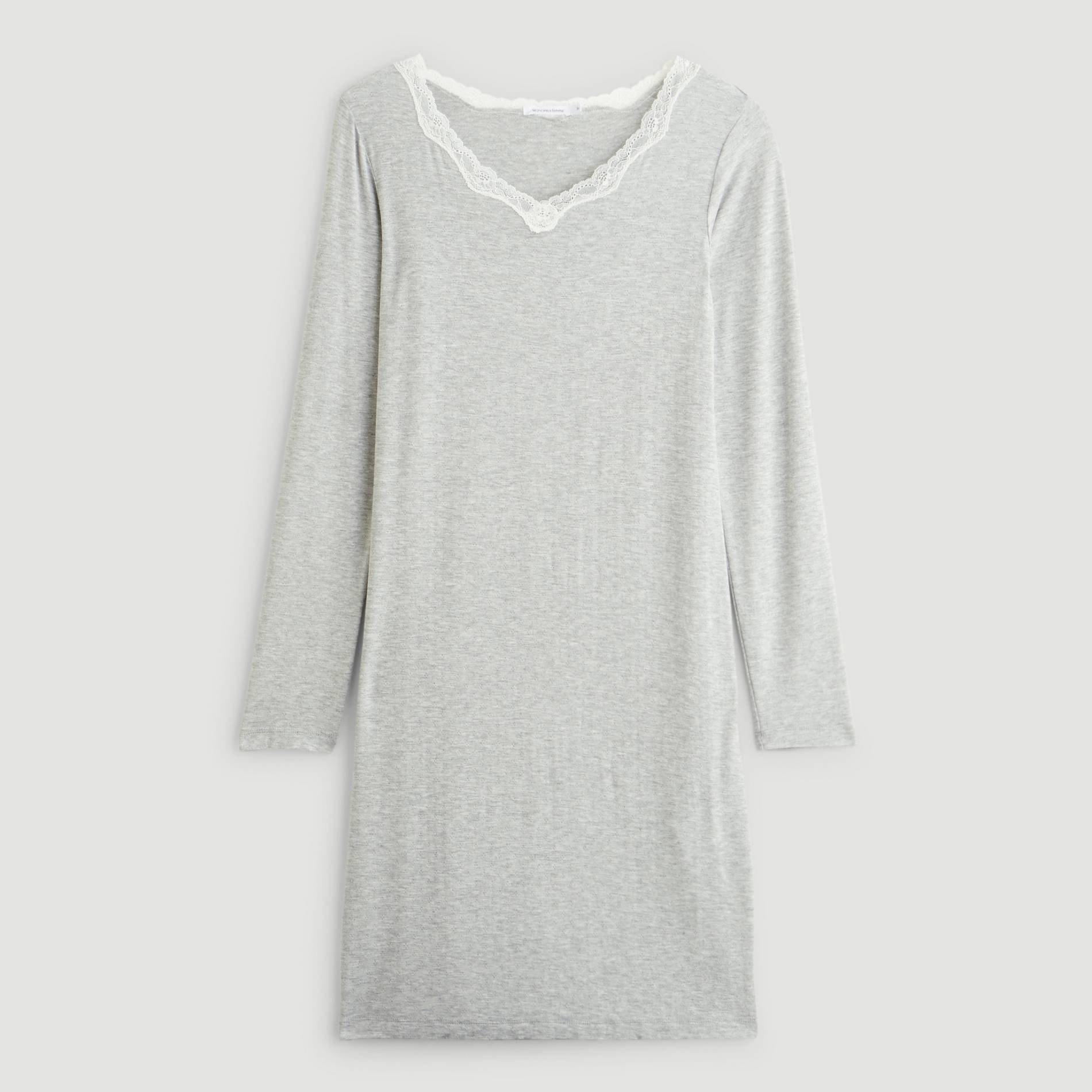 Chemise de nuit détail dentelle, Gris moyen, large image number 2