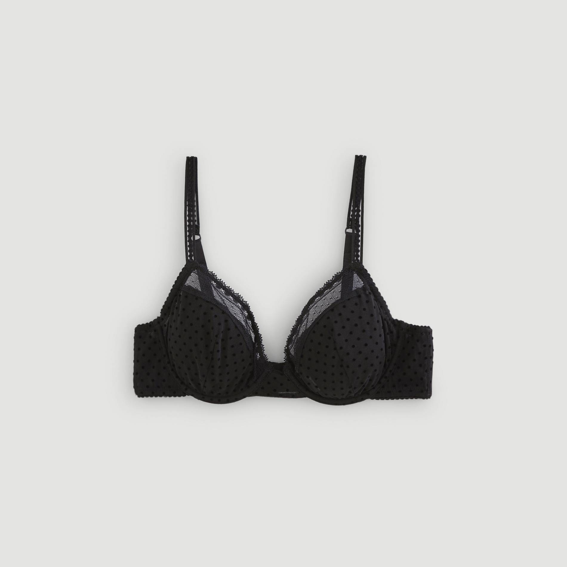 Soutien-gorge corbeille en tulle flocké, Noir, large image number 2