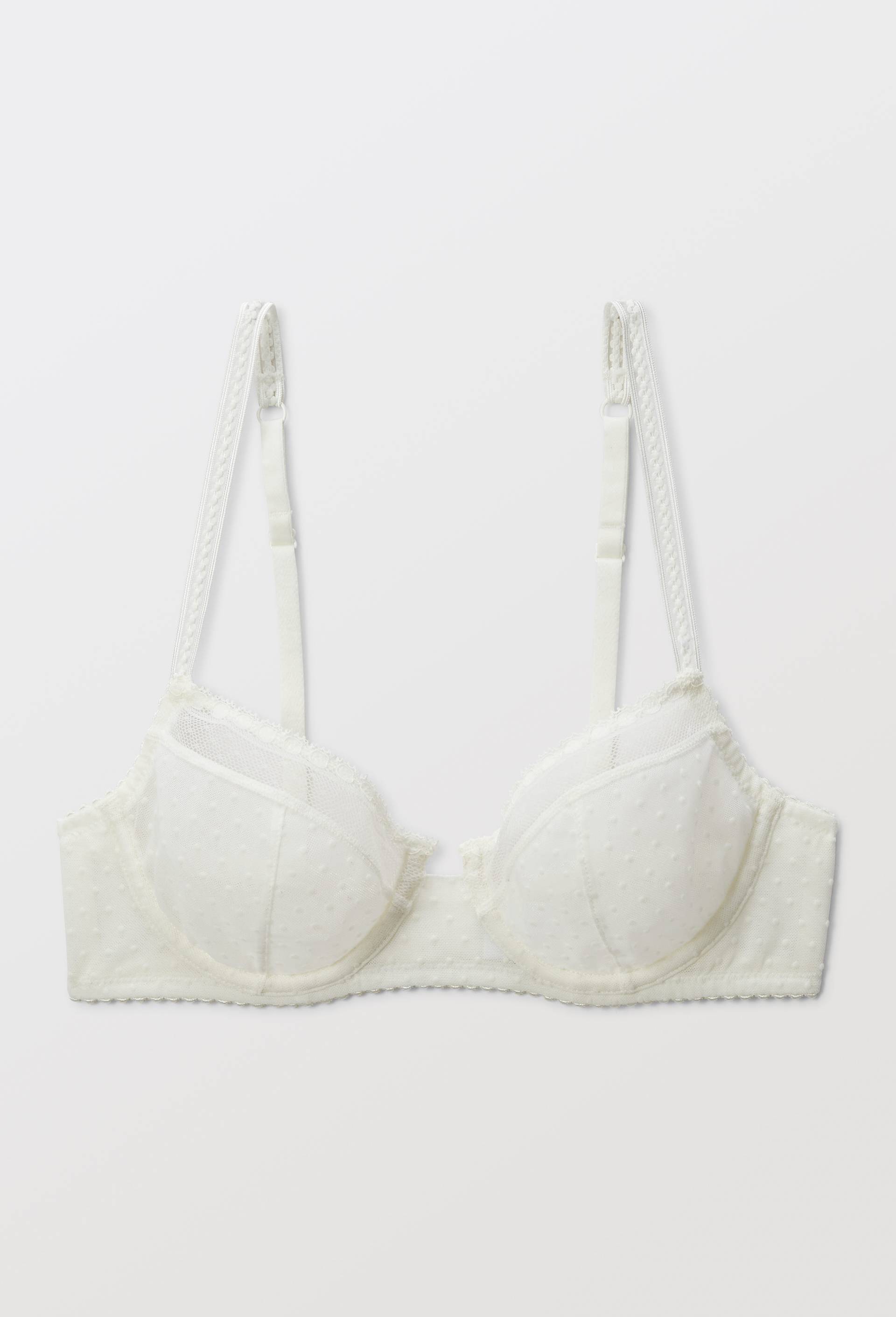 Soutien-gorge corbeille balconnet ADELE en tulle floqu&eacute;, Ecru, large image number 3