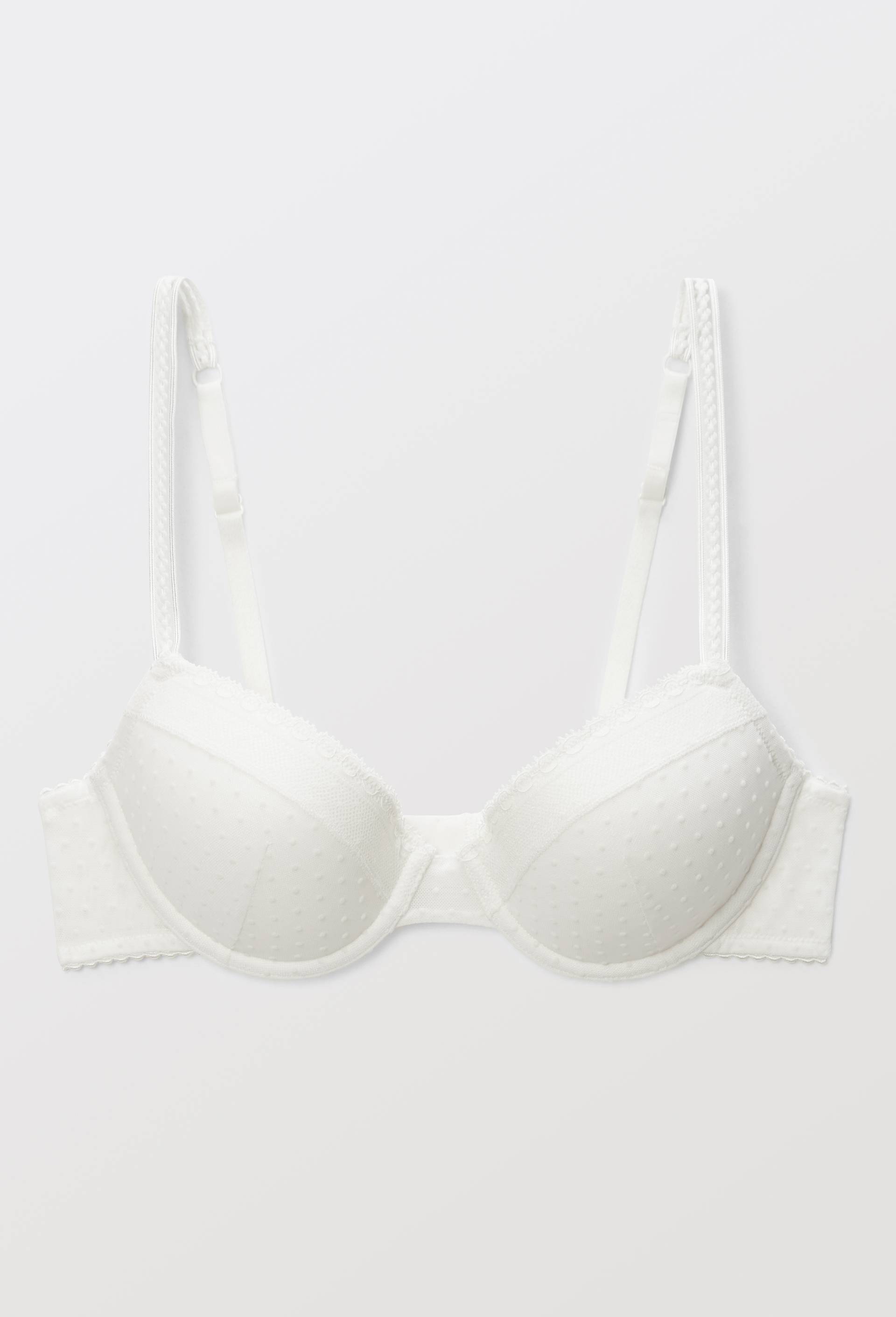 Soutien-gorge corbeille padd&eacute; ADELE en tulle floqu&eacute;, Ecru, large image number 2