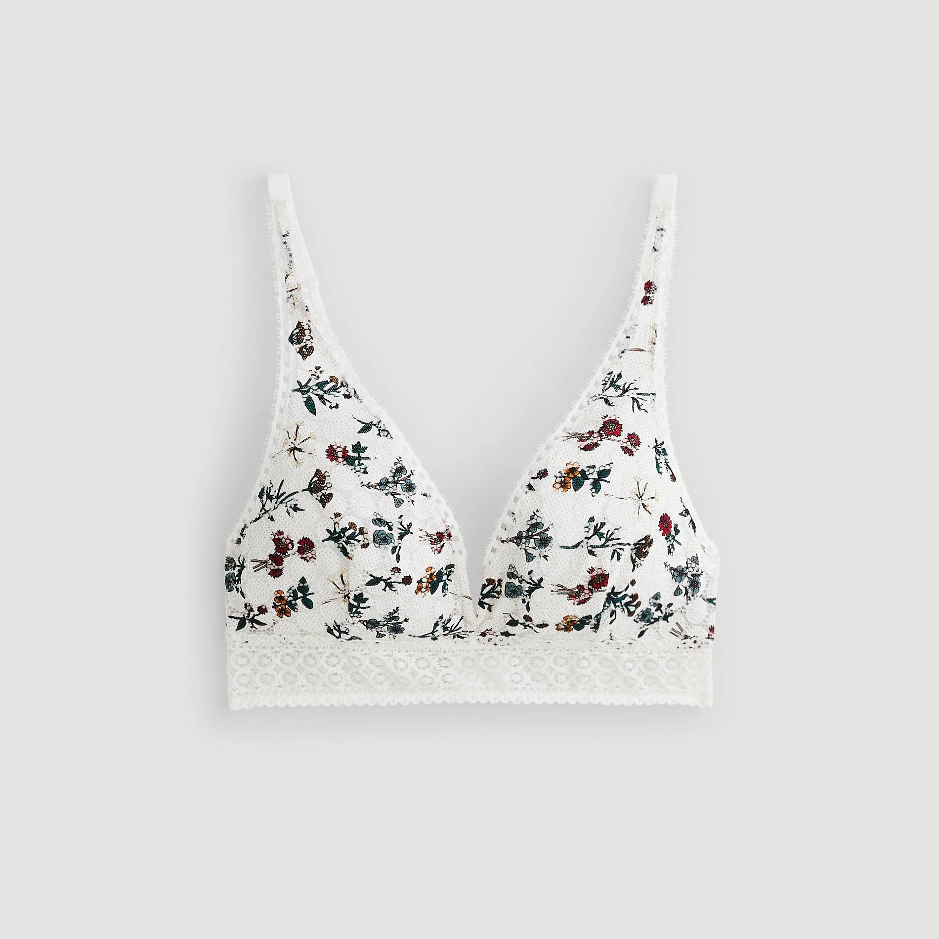 Soutien-gorge triangle foulard en dentelle et pois imprimé, Beige, large image number 2