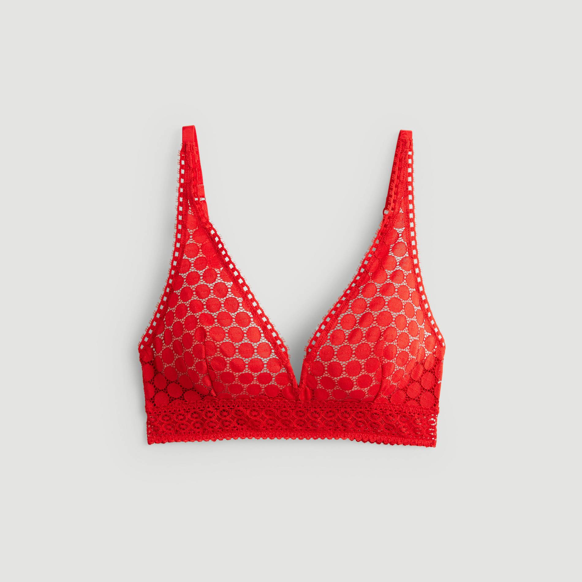Soutien-gorge triangle foulard en dentelle et pois, Carmin, large image number 2