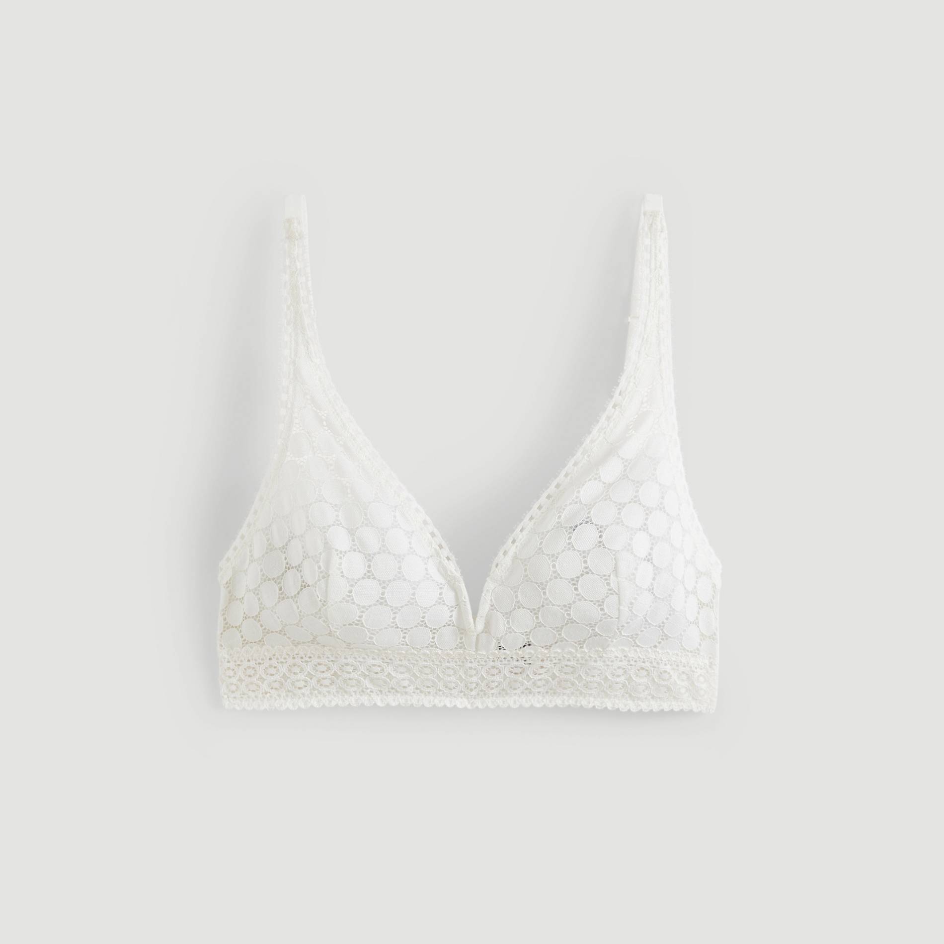 Soutien-gorge triangle foulard en dentelle et pois, Ecru, large image number 2